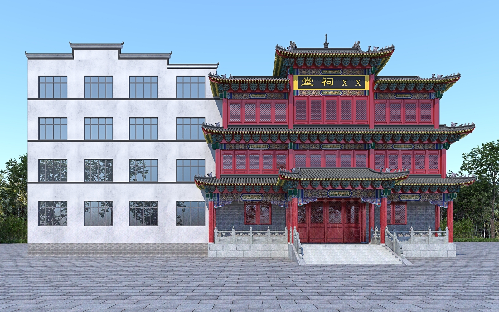 中式祠堂3D模型下载【ID:283900882】