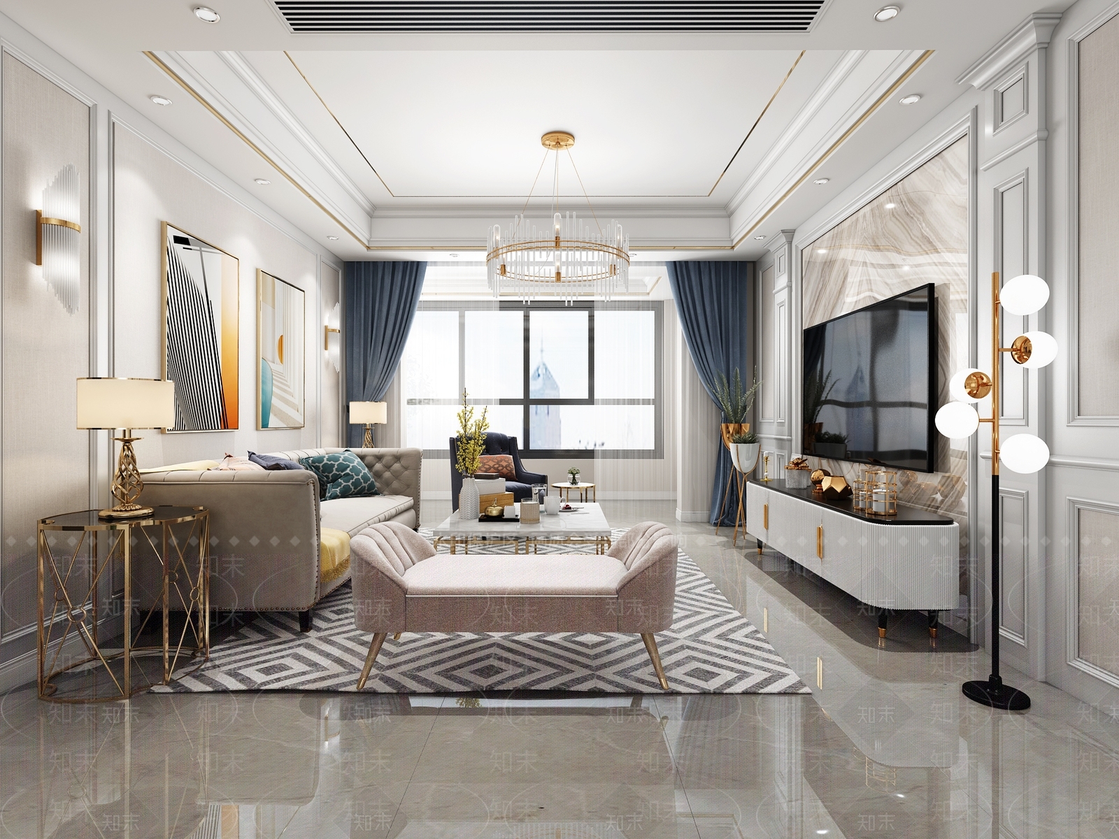 简美客厅3D模型下载【ID:883933316】