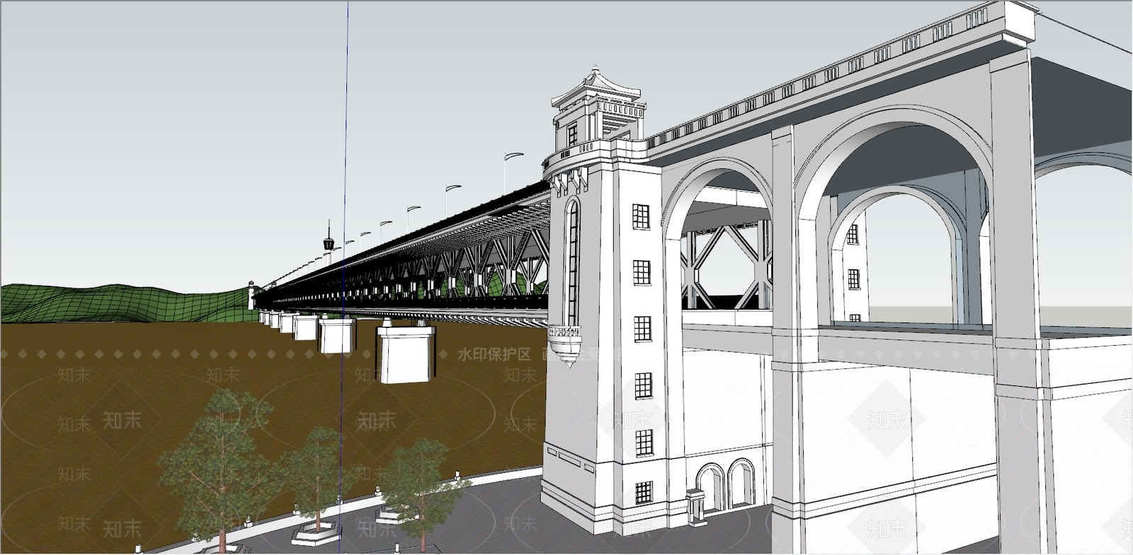 工业风格长江大桥SU模型下载【ID:984355752】