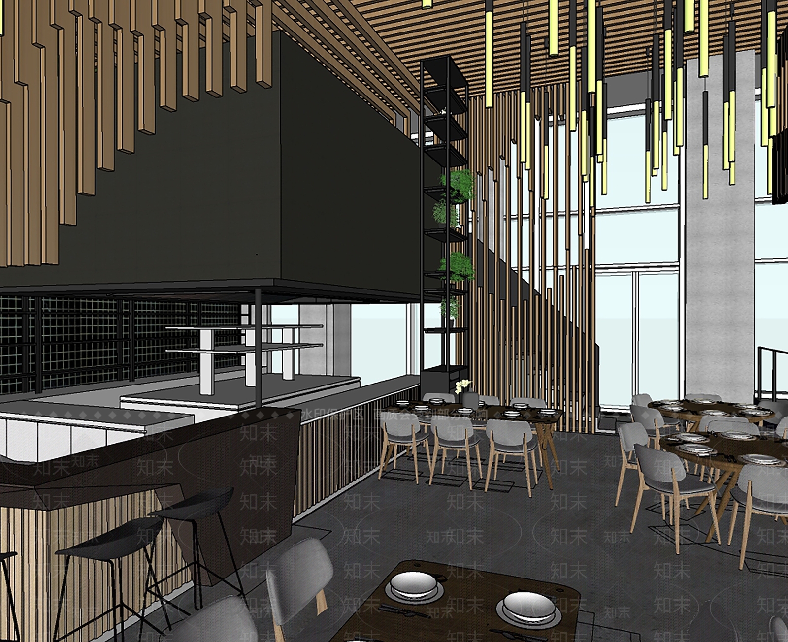北欧餐厅SU模型下载【ID:983955011】
