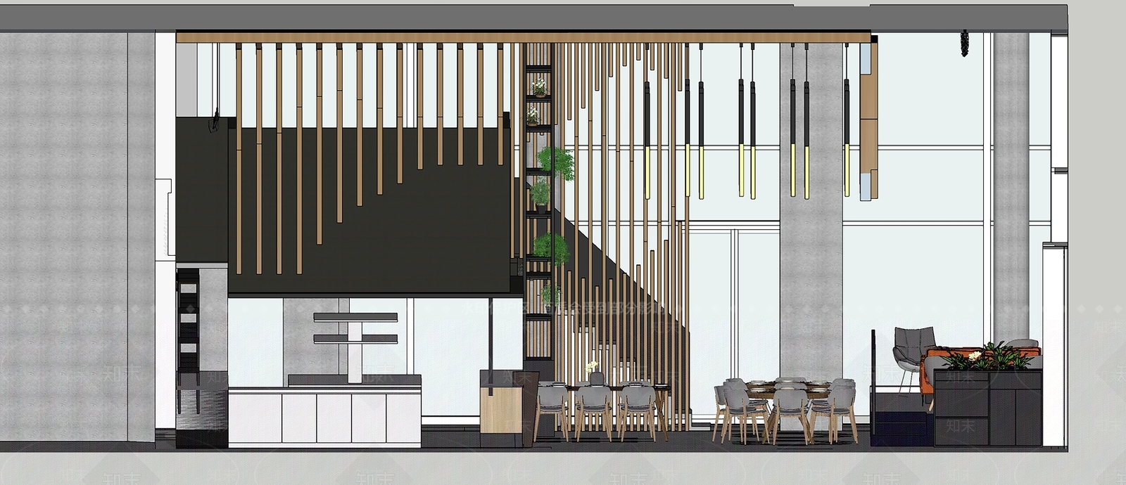 北欧餐厅SU模型下载【ID:983955011】