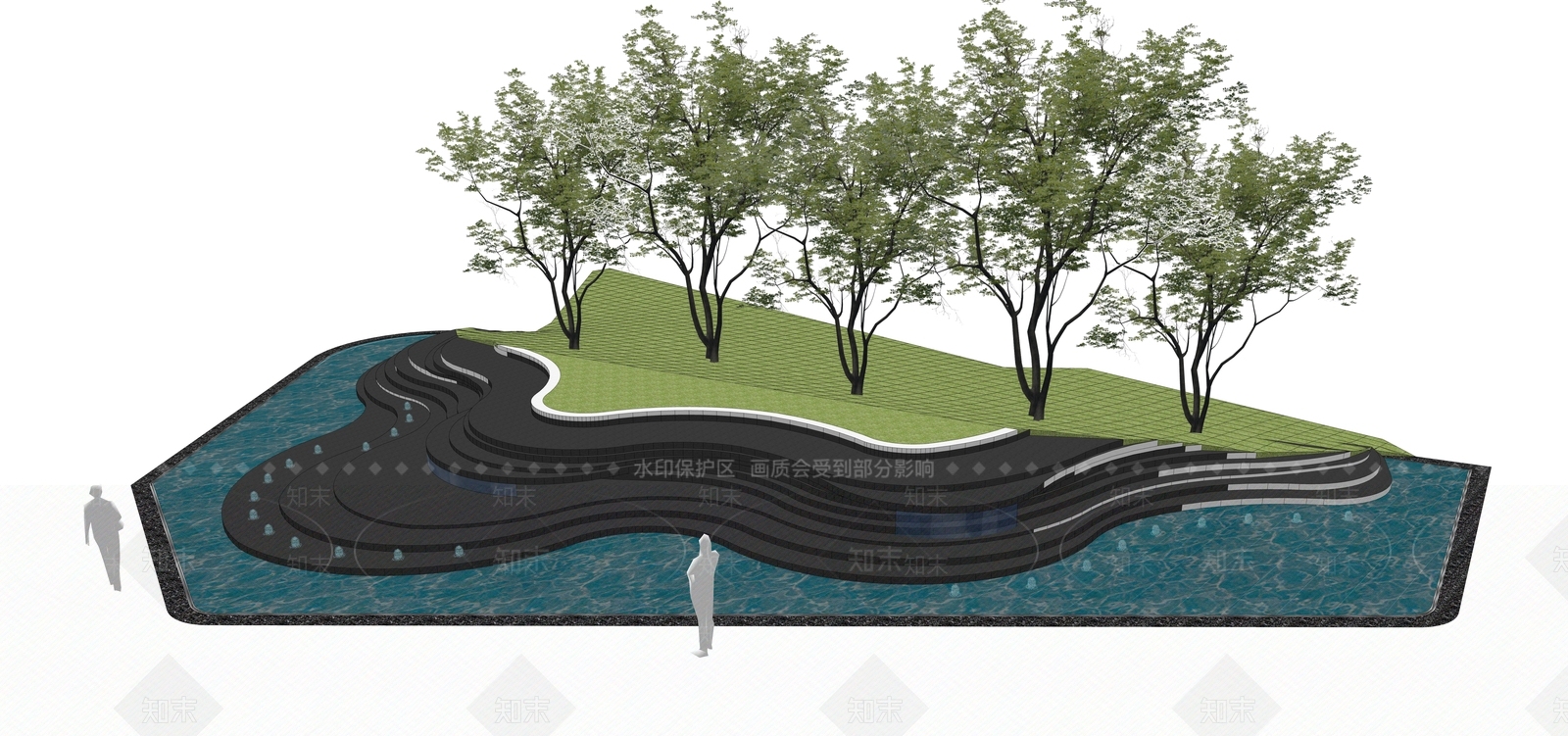 现代假山水景SU模型下载【ID:784100467】