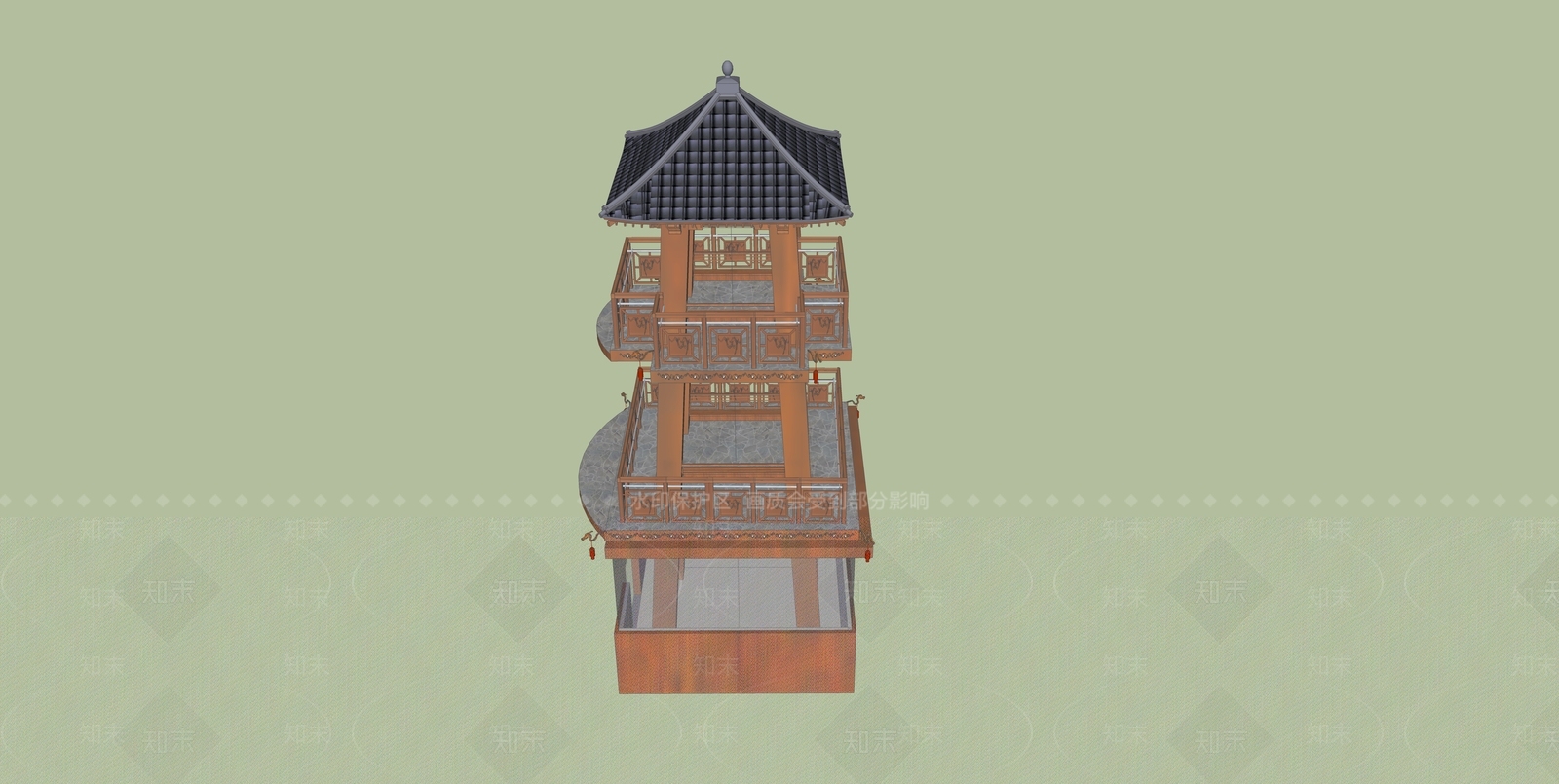 中式塔楼SU模型下载【ID:583949374】