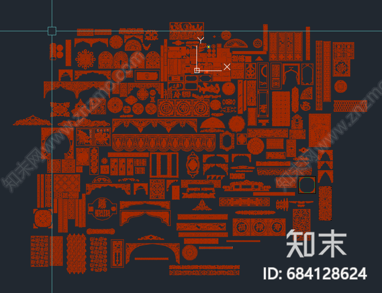 中式古典雕花水刀施工图下载【ID:684128624】