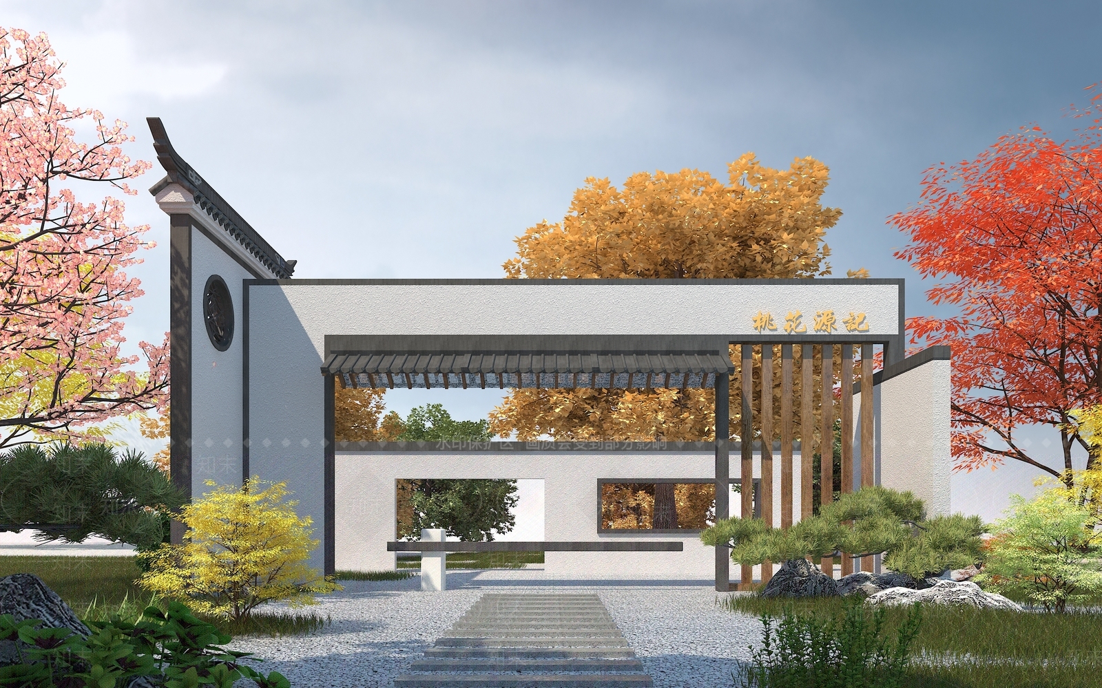 新中式景观大门3D模型下载【ID:884140621】