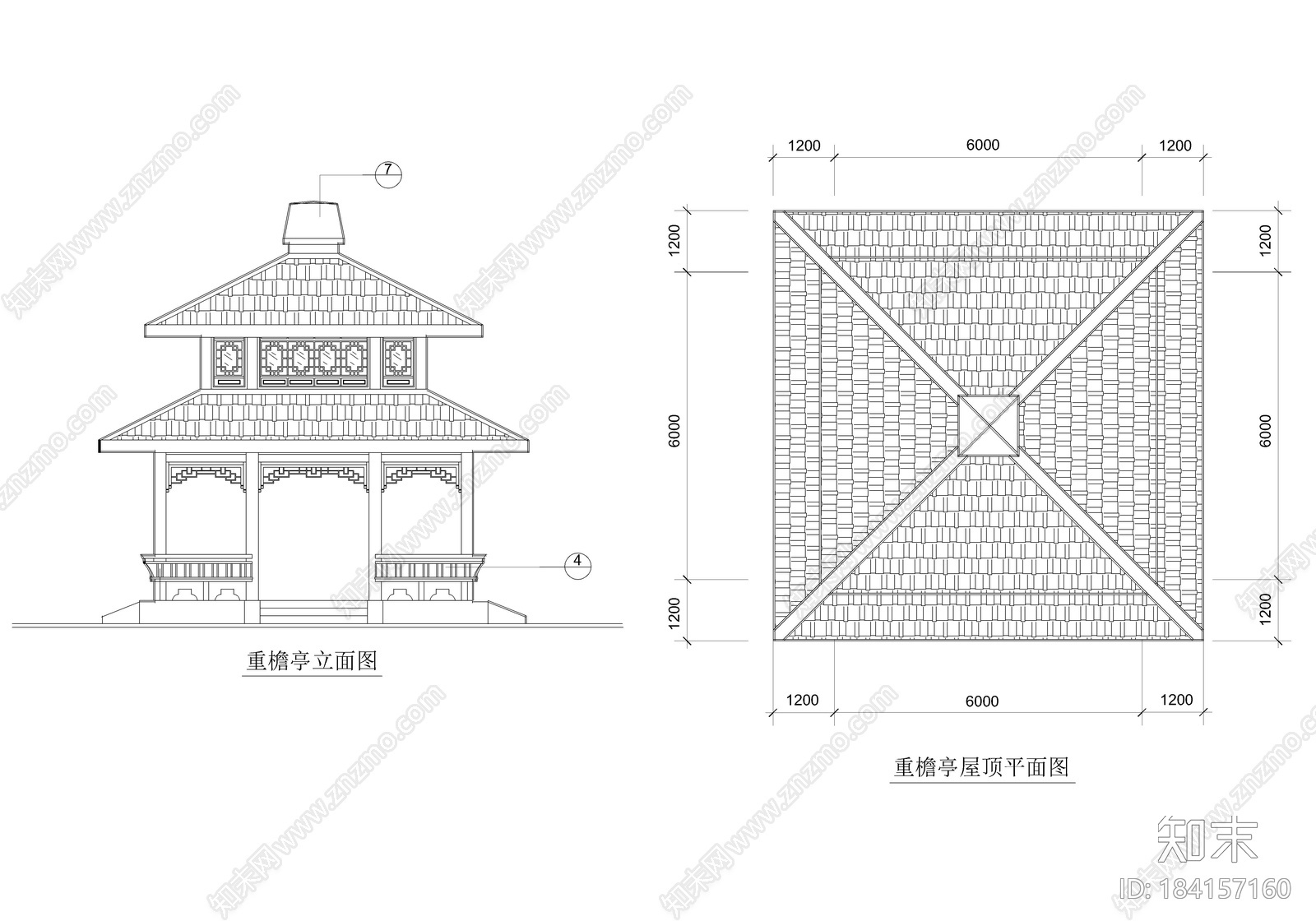 重檐亭cad施工图下载【ID:184157160】