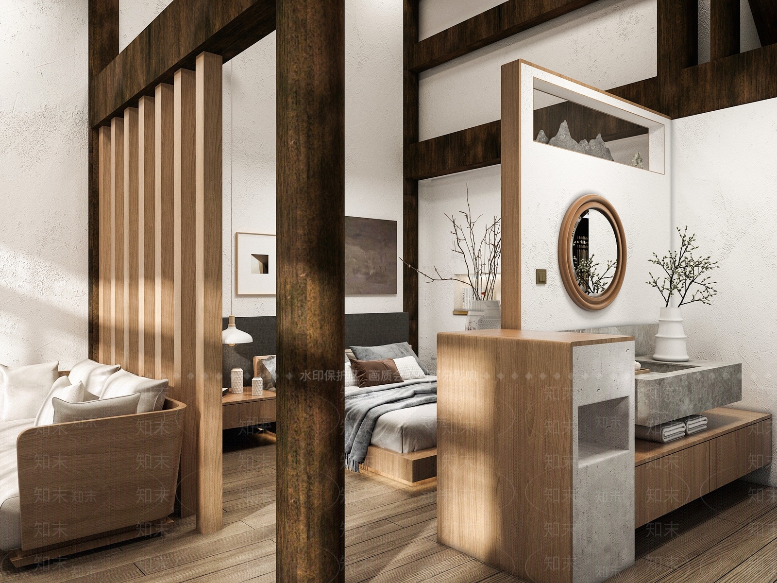 中式现代民宿3D模型下载【ID:484176879】
