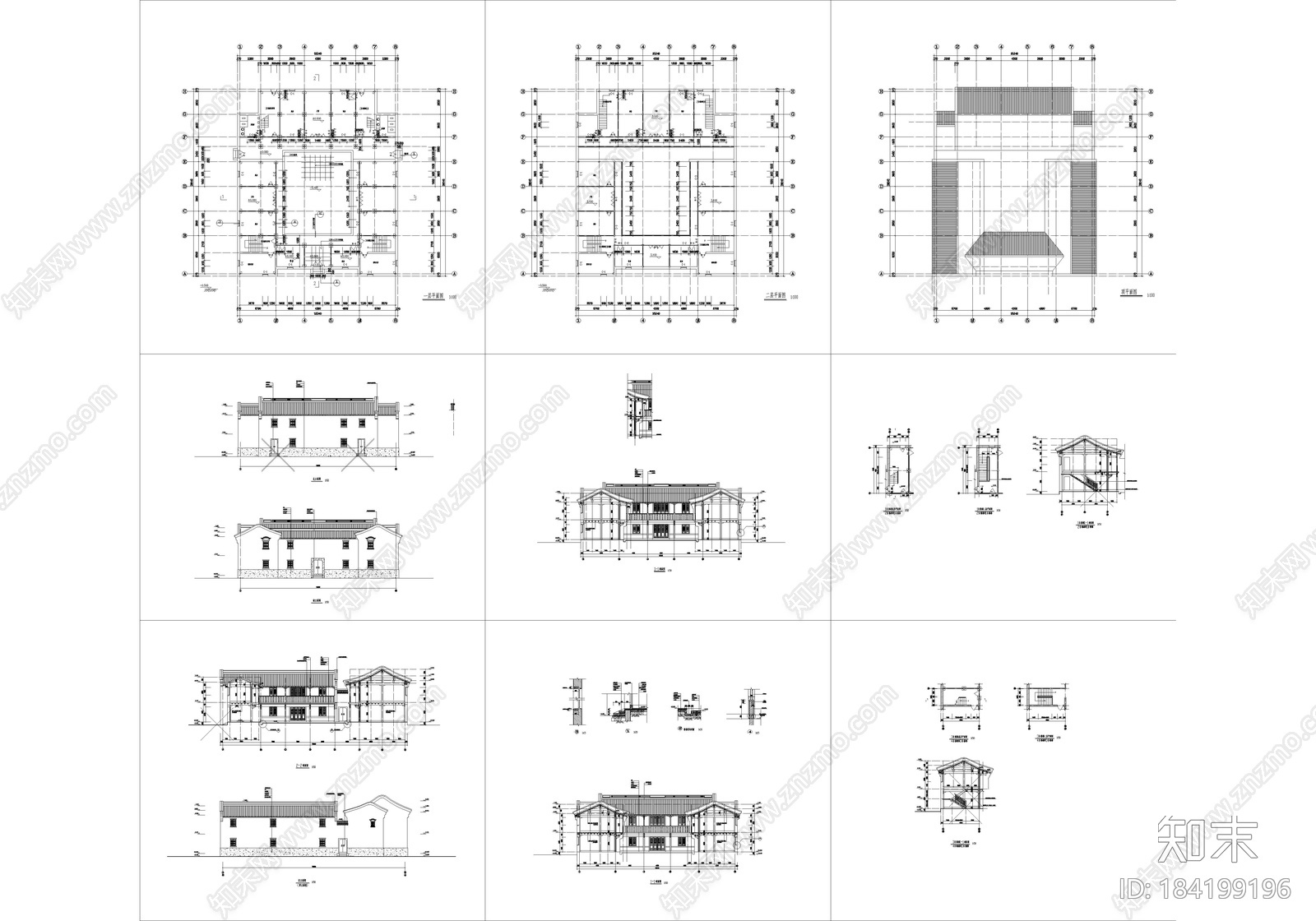 仿古建筑施工图施工图下载【ID:184199196】