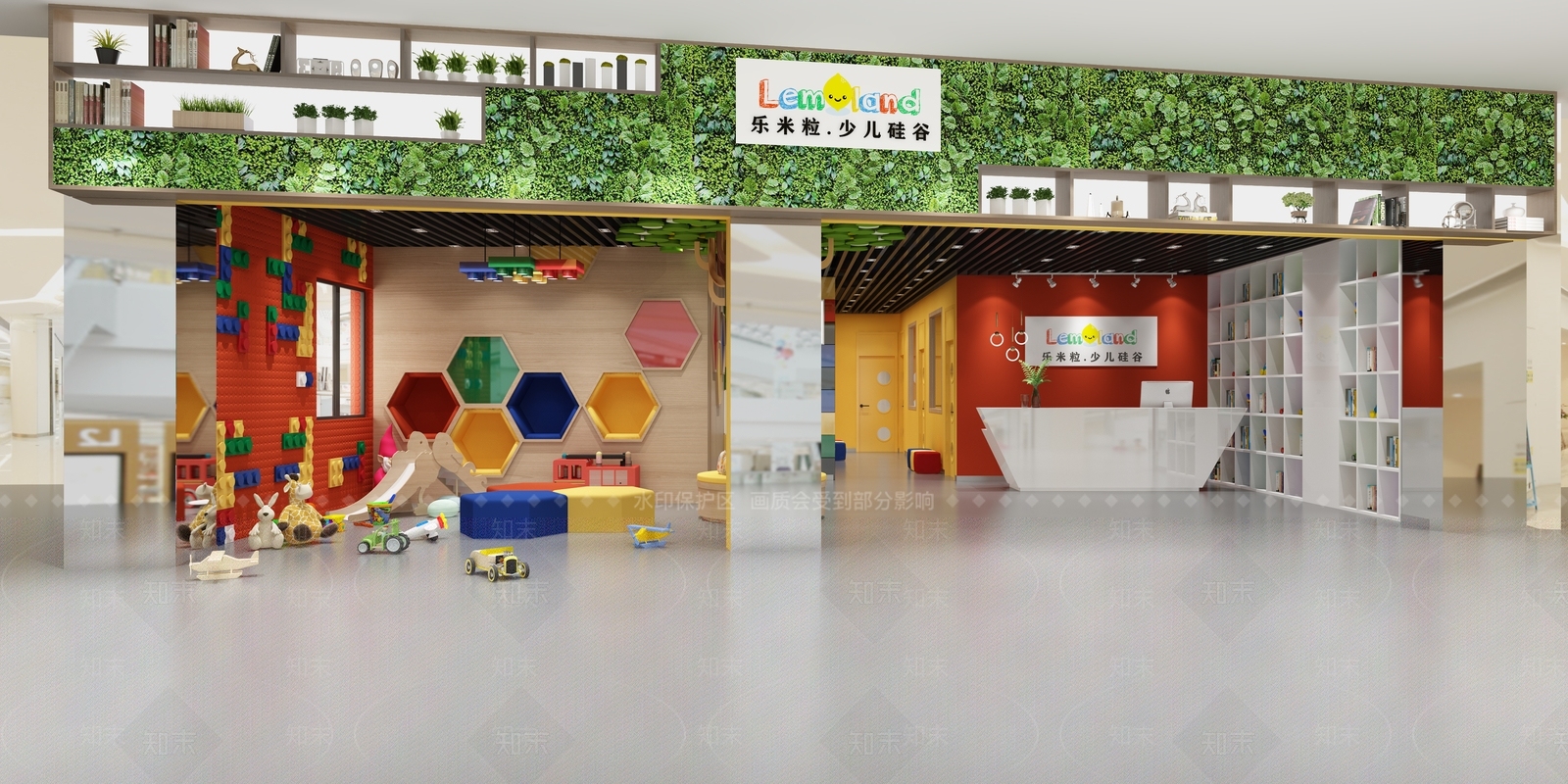 现代乐高活动中心绿植门头3D模型下载【ID:384226910】