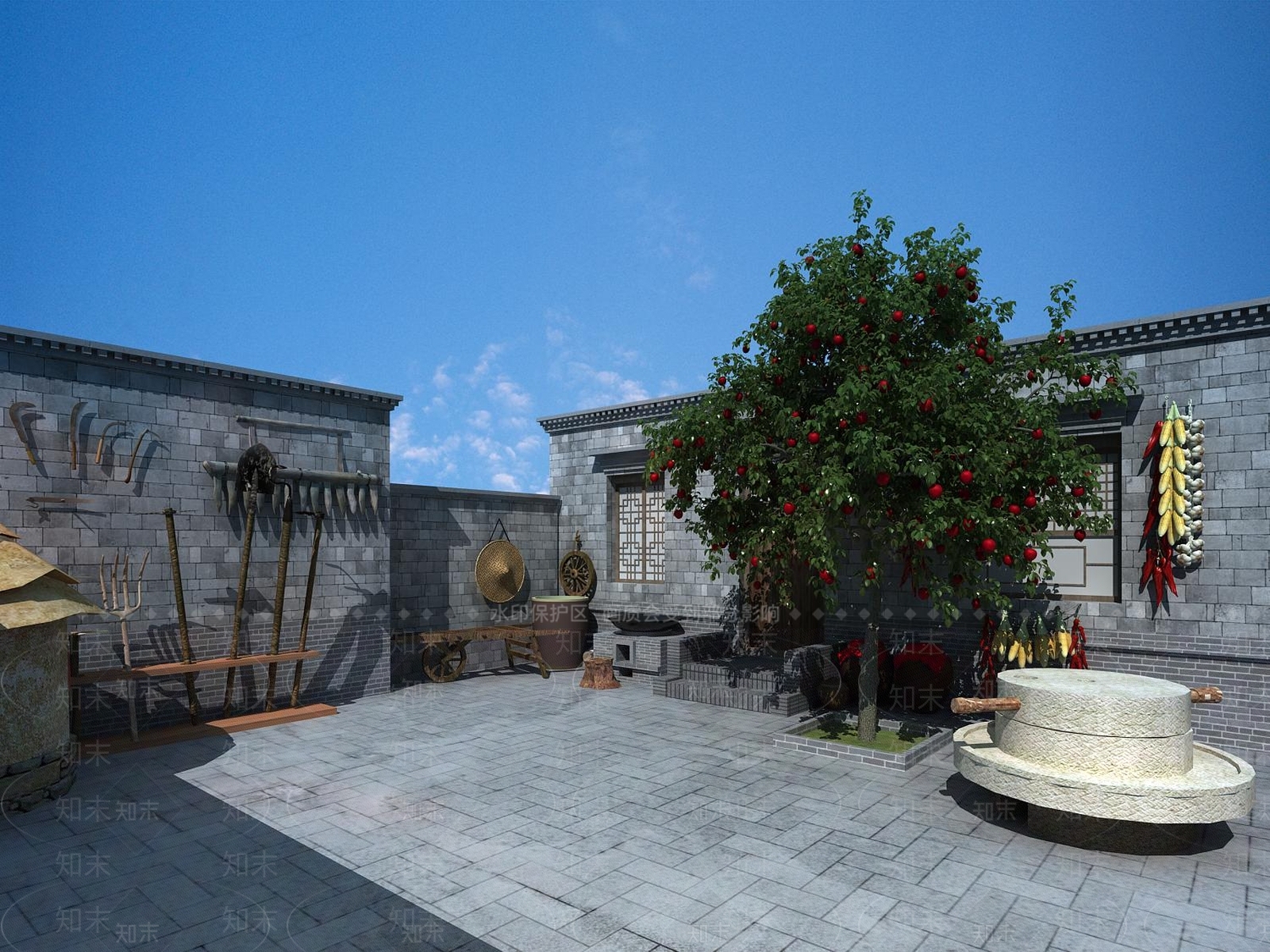 中式民宿农家院3D模型下载【ID:984255642】