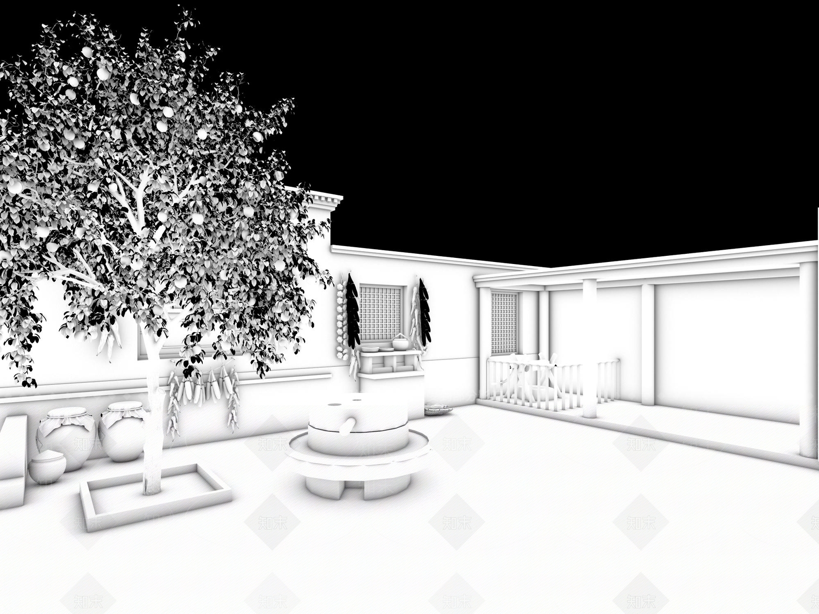中式民宿农家院3D模型下载【ID:984255642】