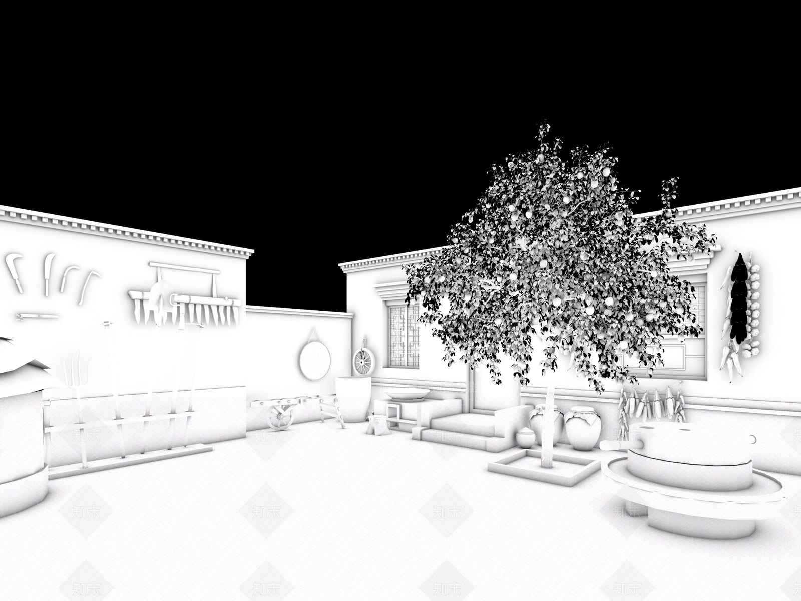 中式民宿农家院3D模型下载【ID:984255642】