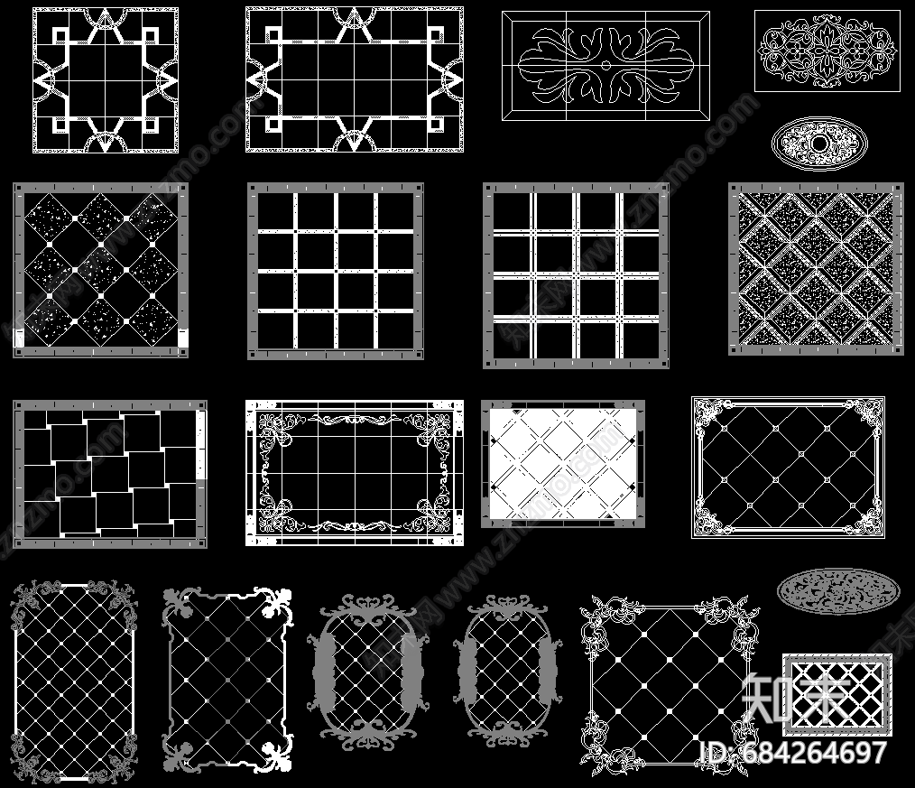欧式地面拼花CAD素材施工图下载【ID:684264697】