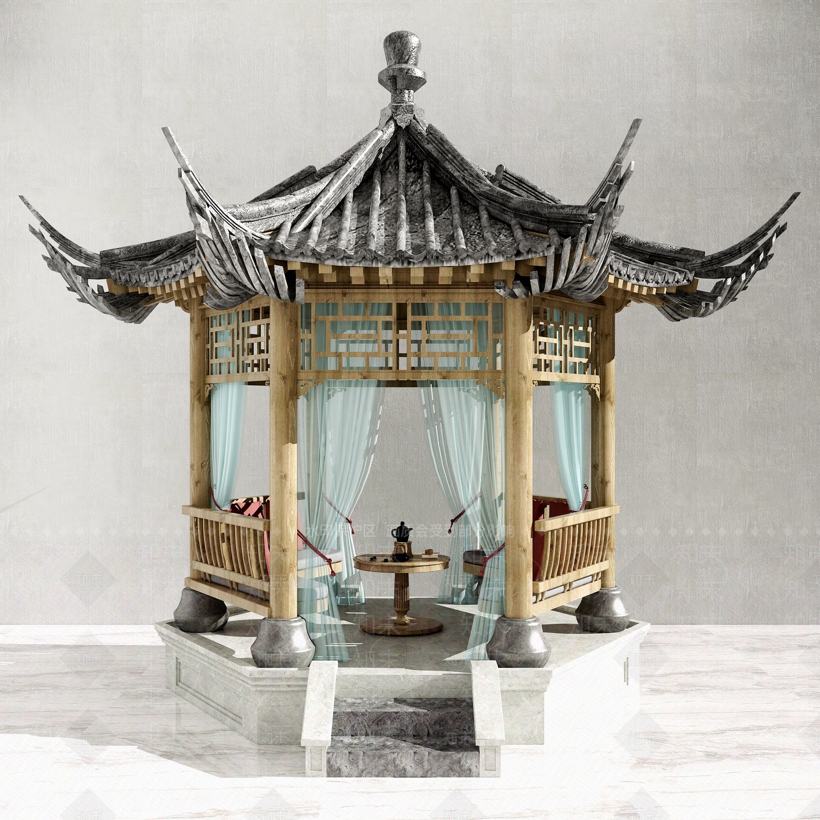 新中式凉亭3D模型下载【ID:284322885】
