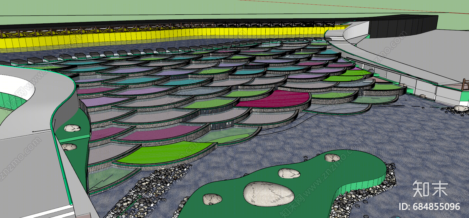 现代滨水景观SU模型下载【ID:684855096】