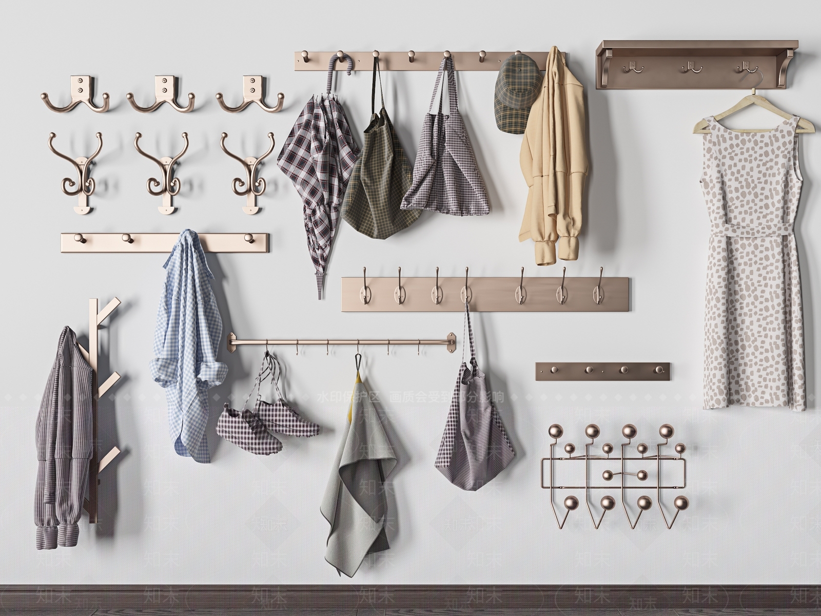 现代挂衣钩组合3D模型下载【ID:484343554】