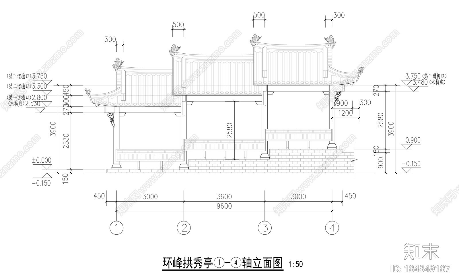 徽派建筑连廊施工图施工图下载【ID:184349187】