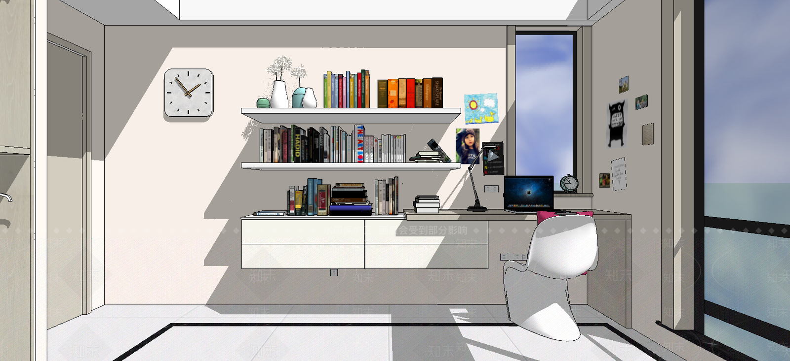 现代风格书桌SU模型下载【ID:384361628】