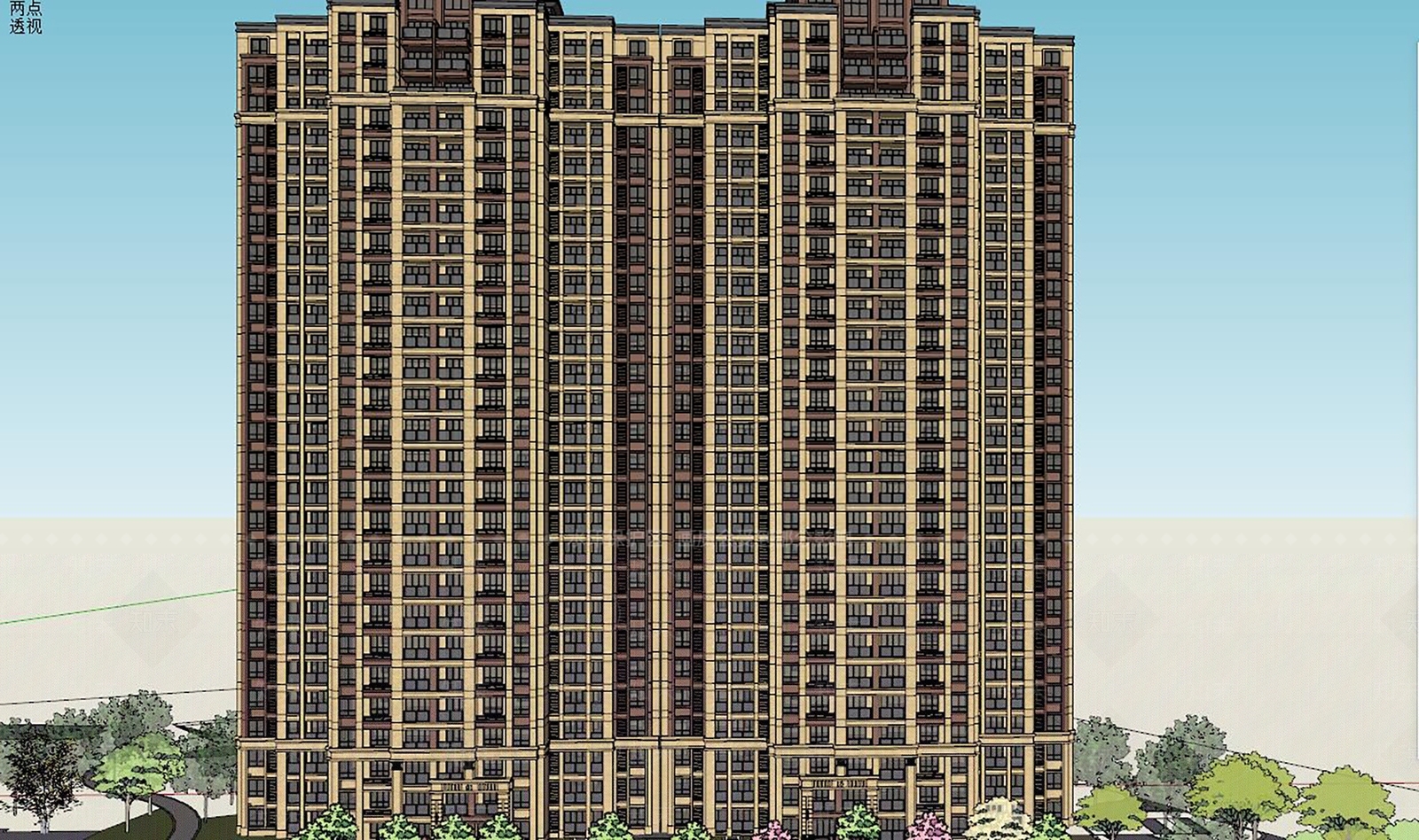 古典高层住宅SU模型下载【ID:284384730】