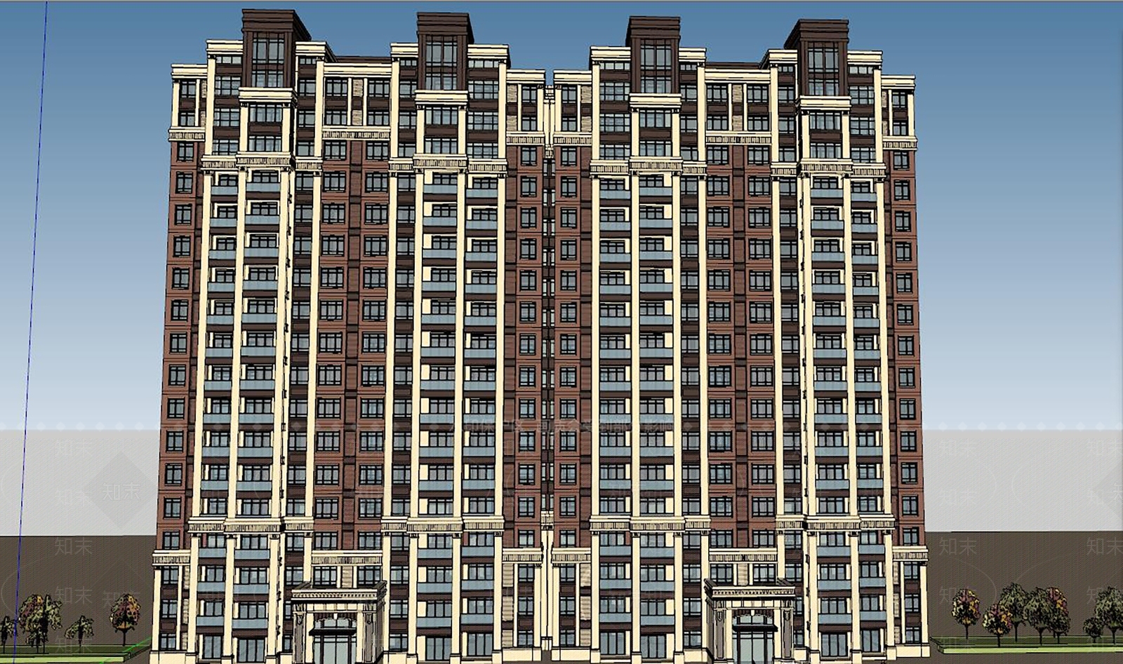 古典高层住宅SU模型下载【ID:284389778】