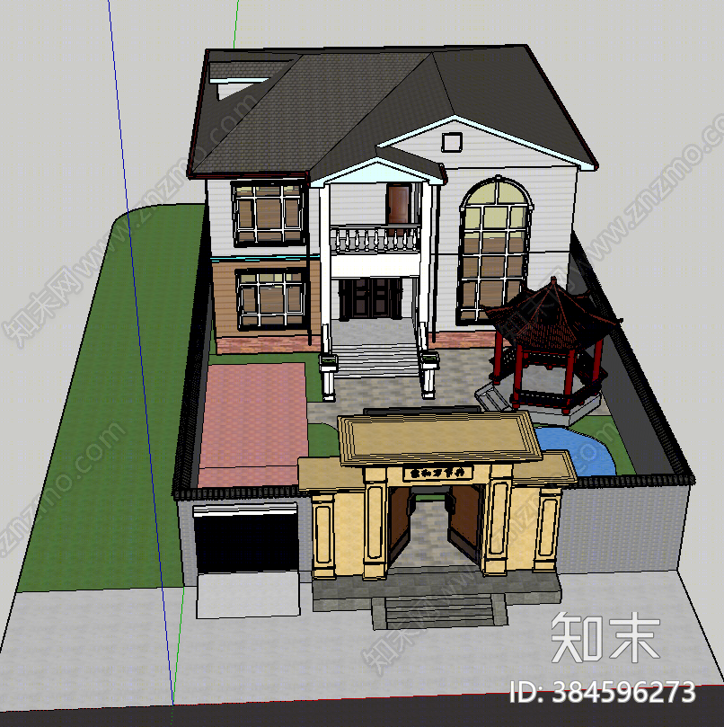 新中式乡村民房外观SU模型下载【ID:384596273】