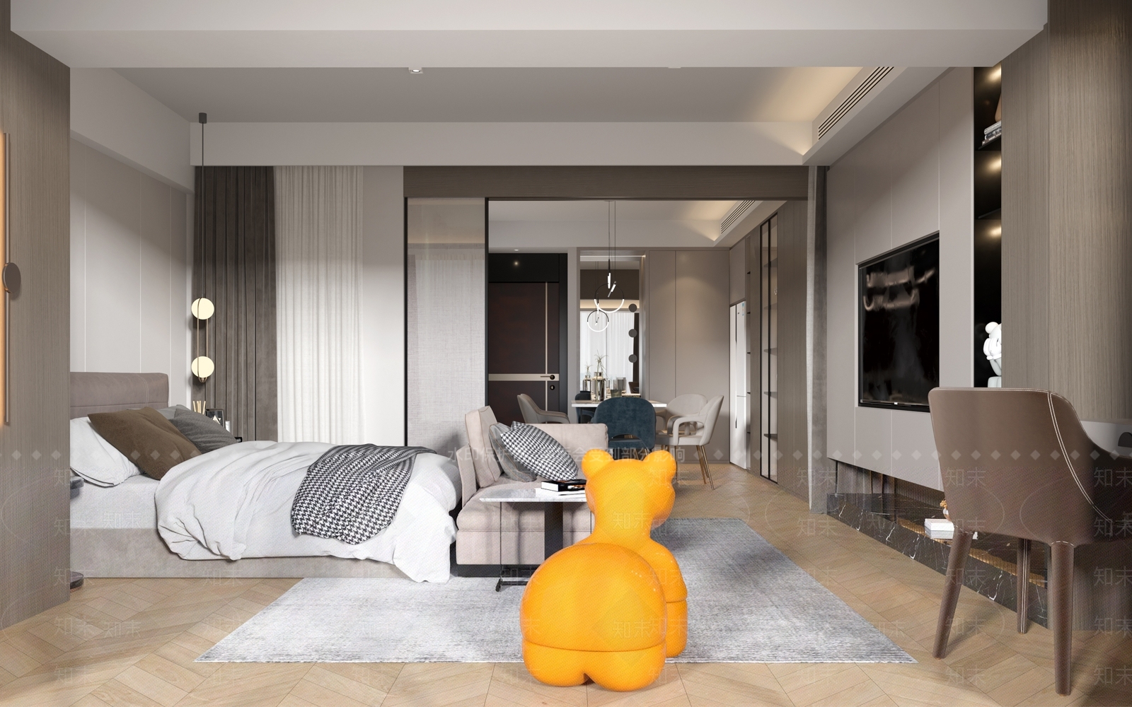 现代公寓卧室3D模型下载【ID:984394786】