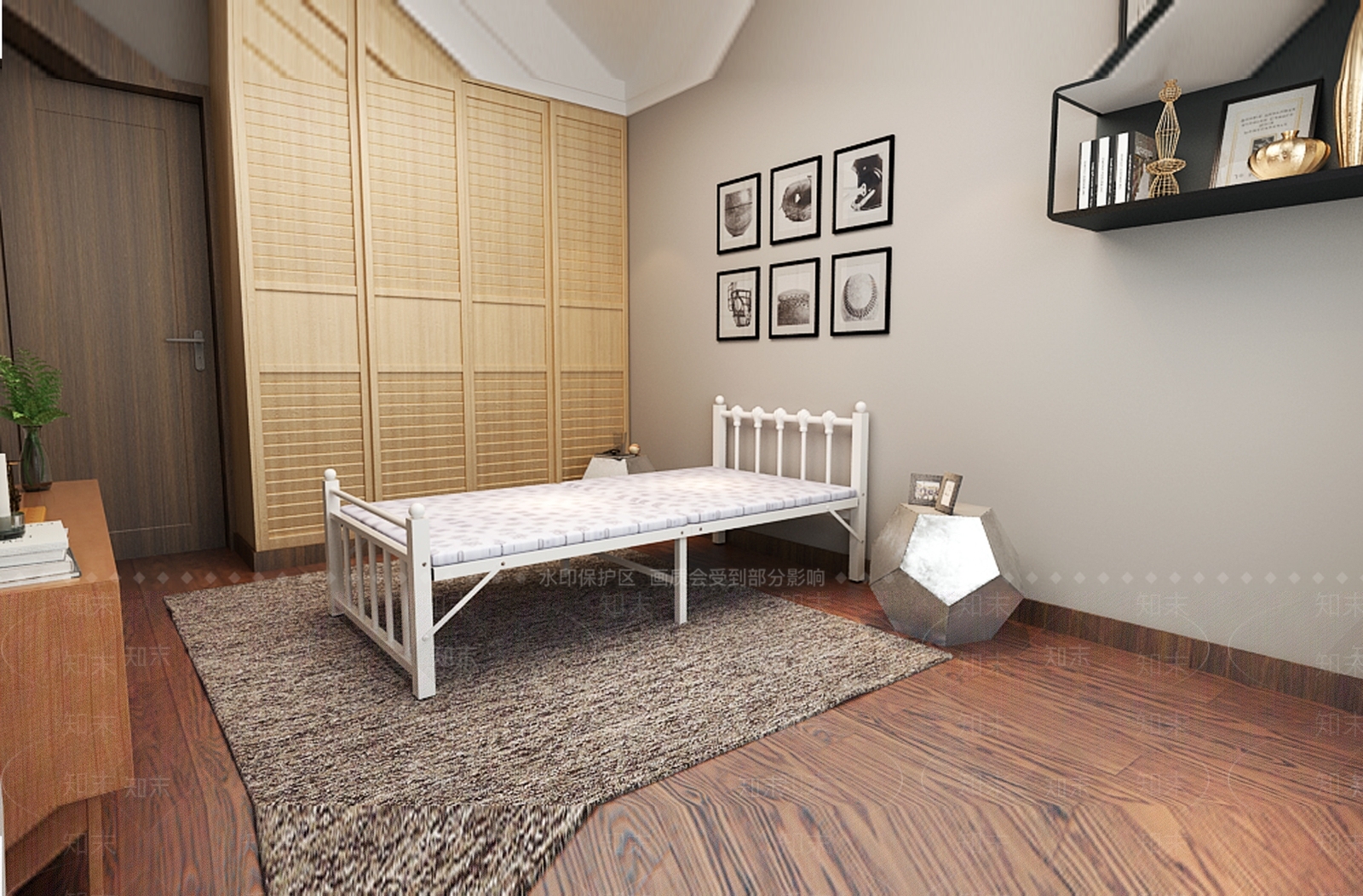 现代单人床3D模型下载【ID:684396919】