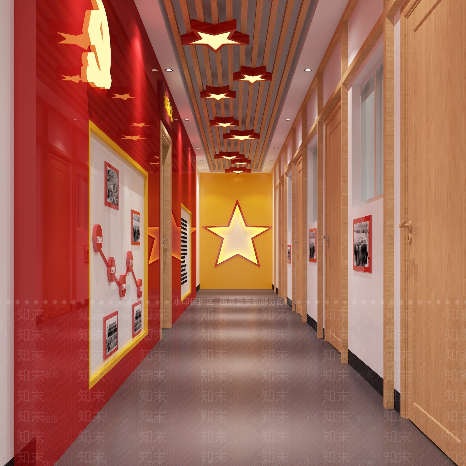 现代党建中心走廊过道3D模型下载【ID:484458086】