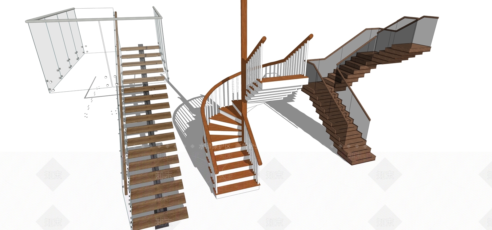 现代木艺栏杆SU模型下载【ID:484460238】