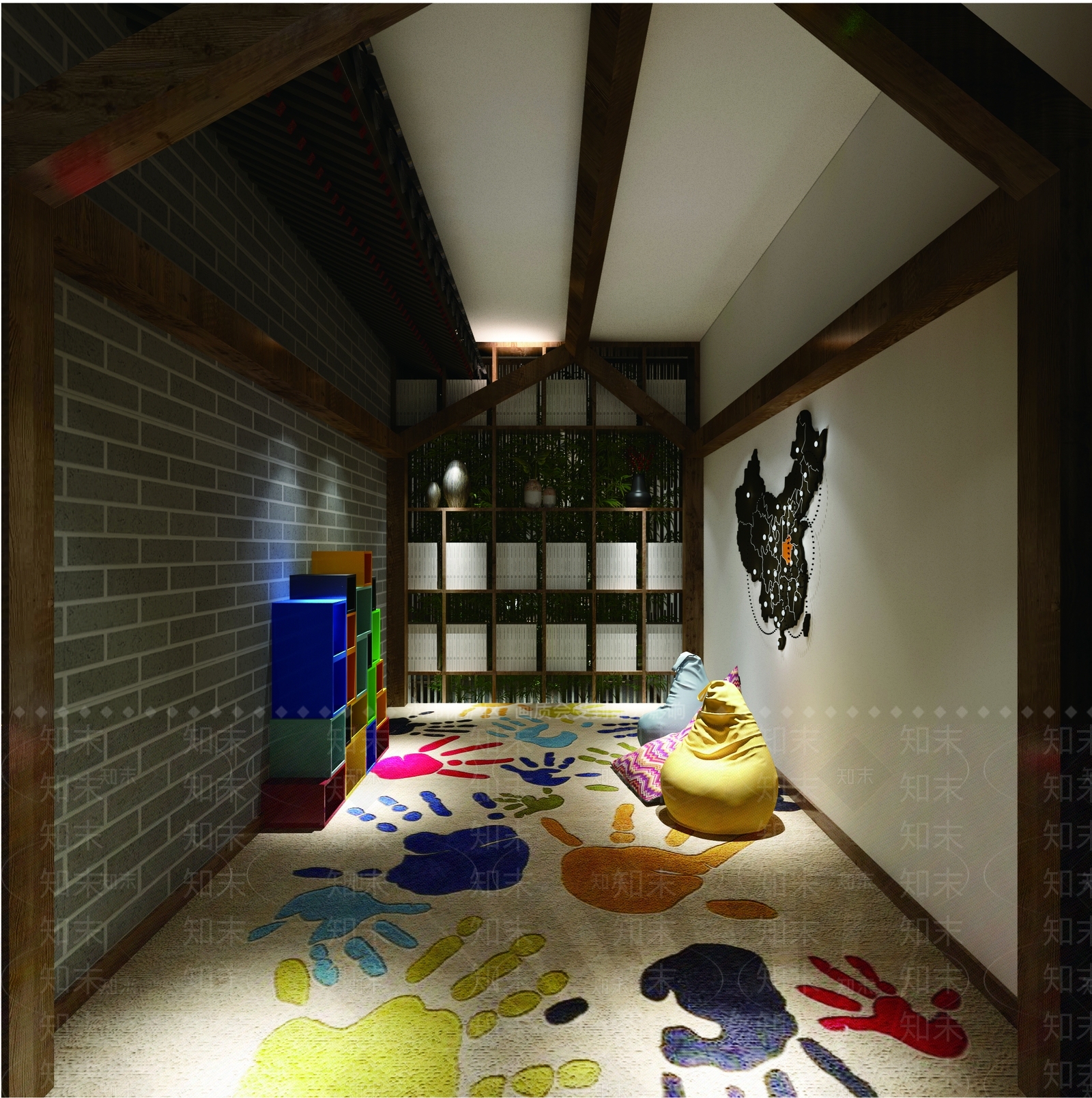 中式图书馆3D模型下载【ID:884472269】