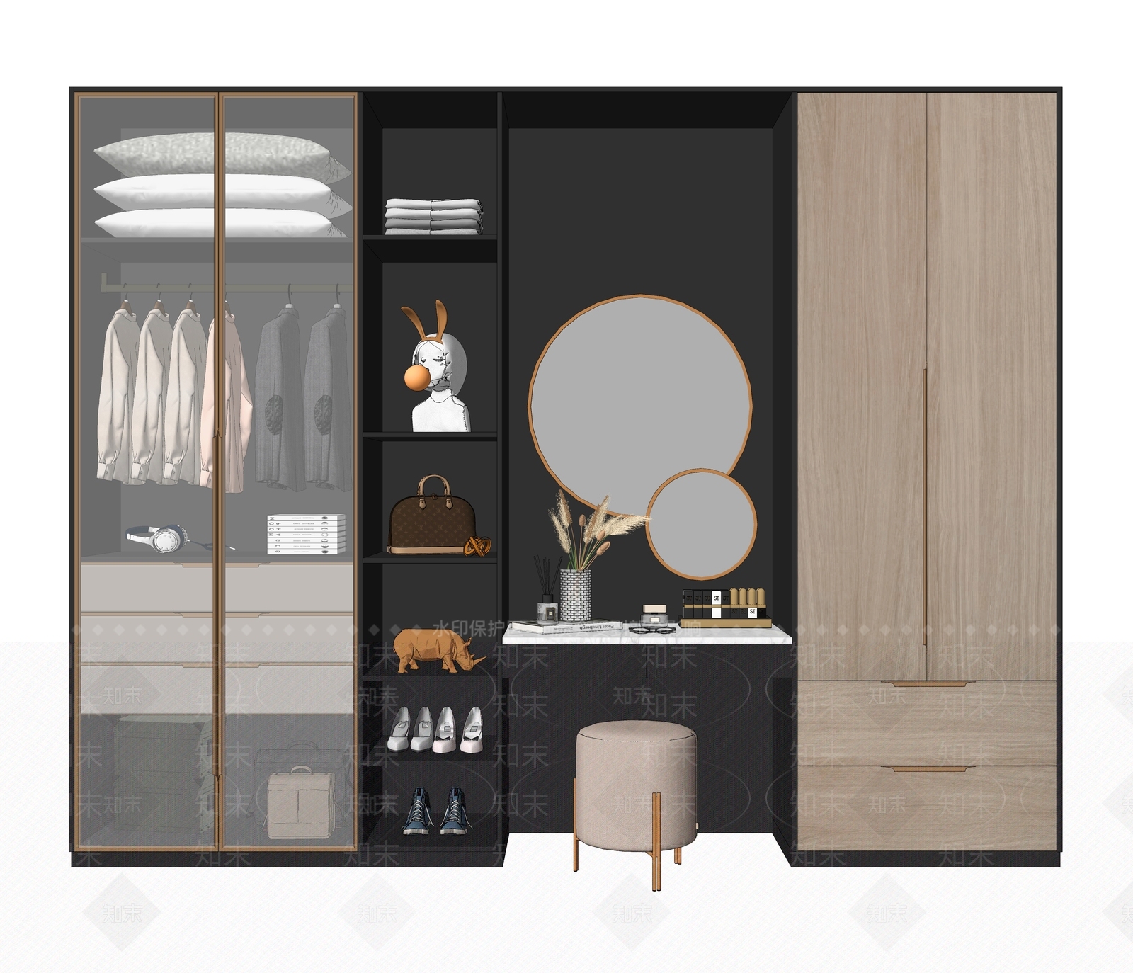 现代风格衣柜SU模型下载【ID:384514063】