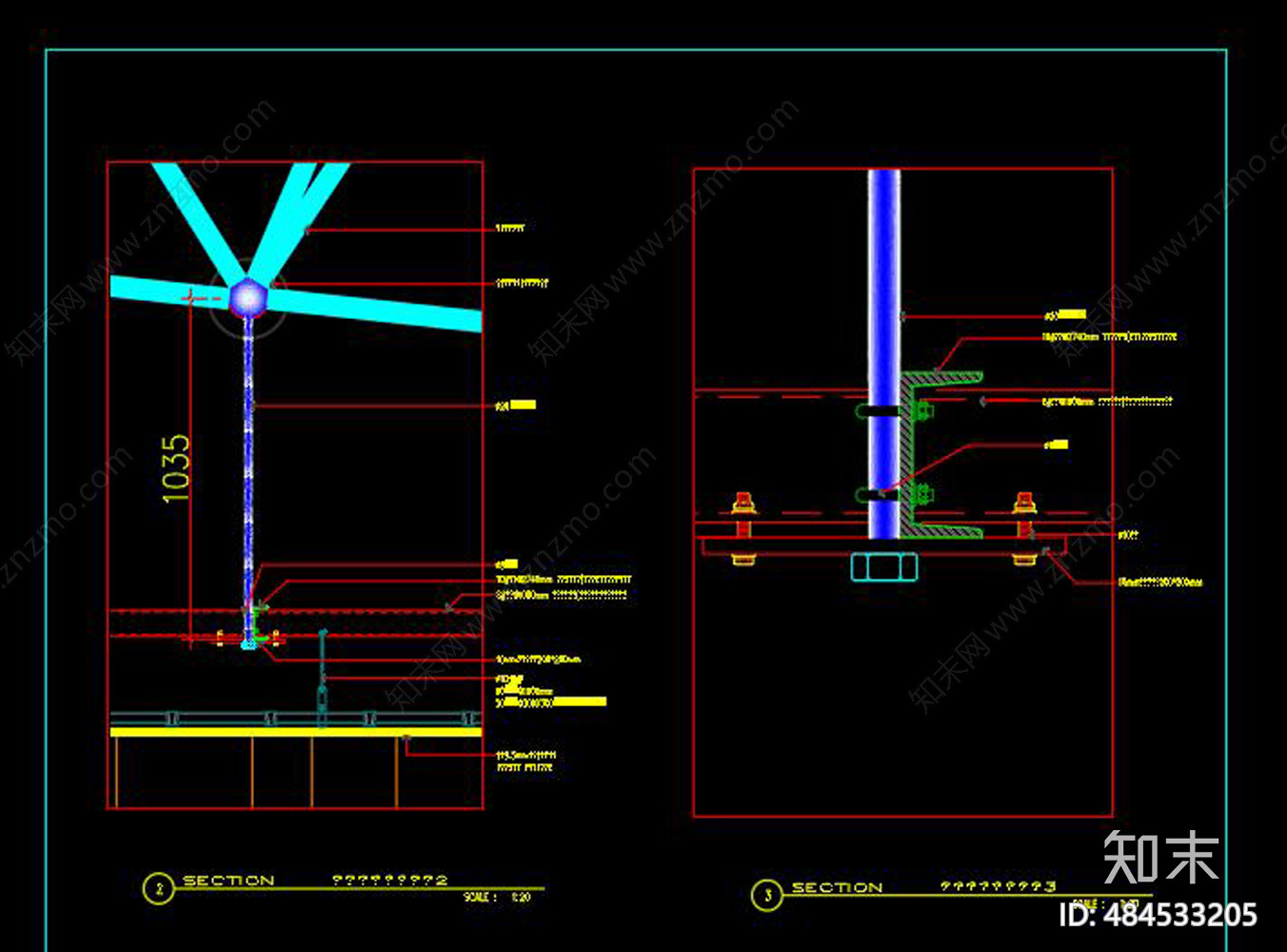 吊顶钢架节点CAD图施工图下载【ID:484533205】