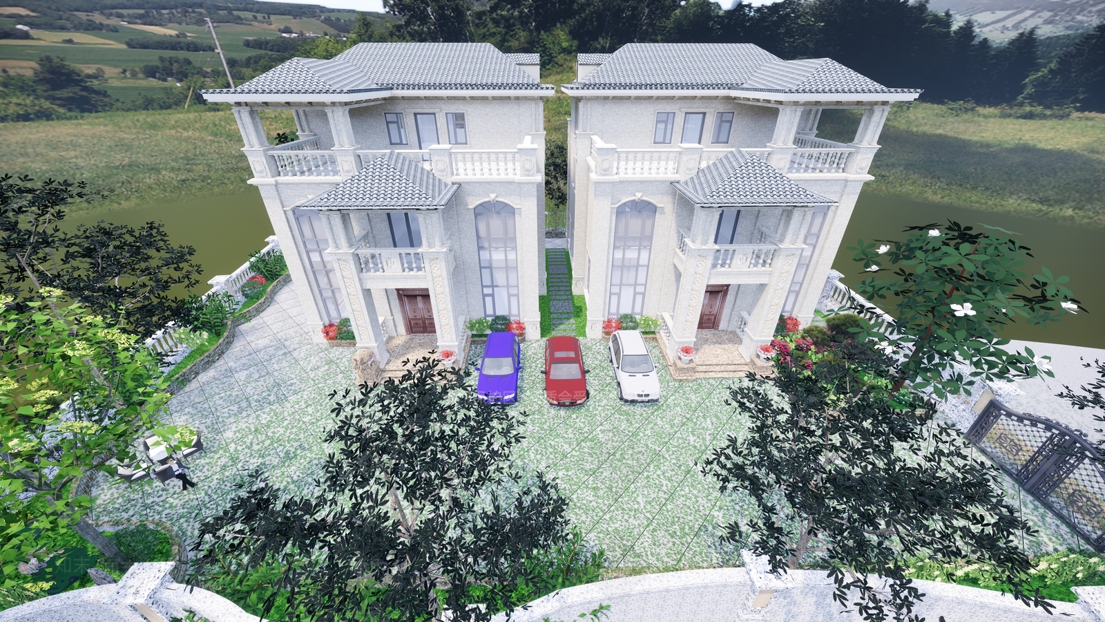 欧式住宅景观SU模型下载【ID:584533423】