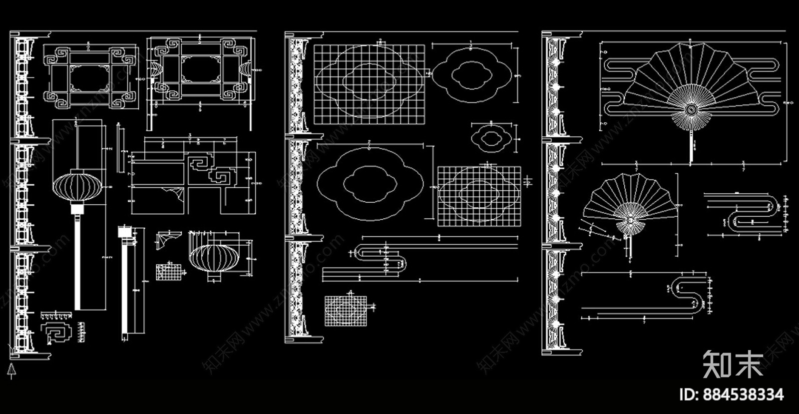 古建挂落CAD图库施工图下载【ID:884538334】