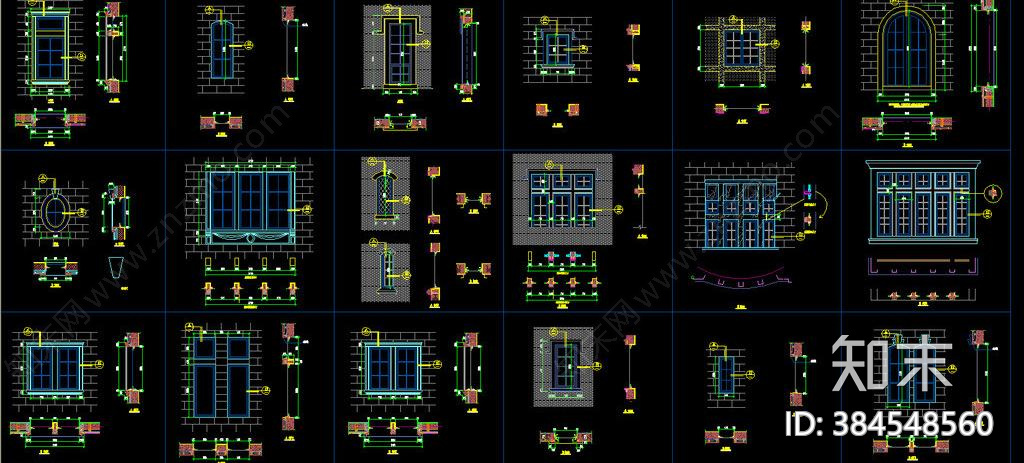 各种门窗大样节点CAD图库施工图下载【ID:384548560】