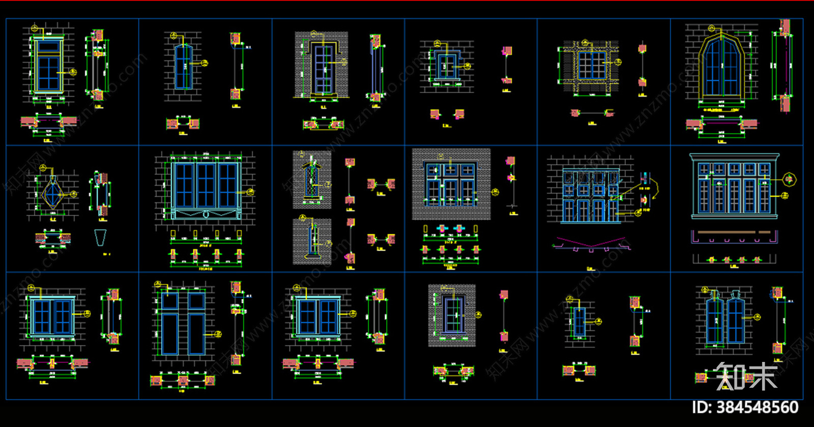各种门窗大样节点CAD图库施工图下载【ID:384548560】