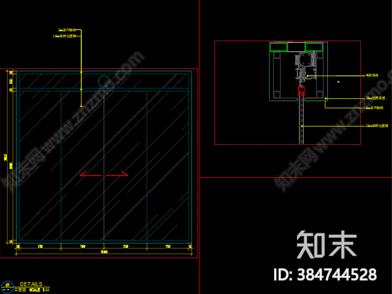 电动感应门节点施工图下载【ID:384744528】
