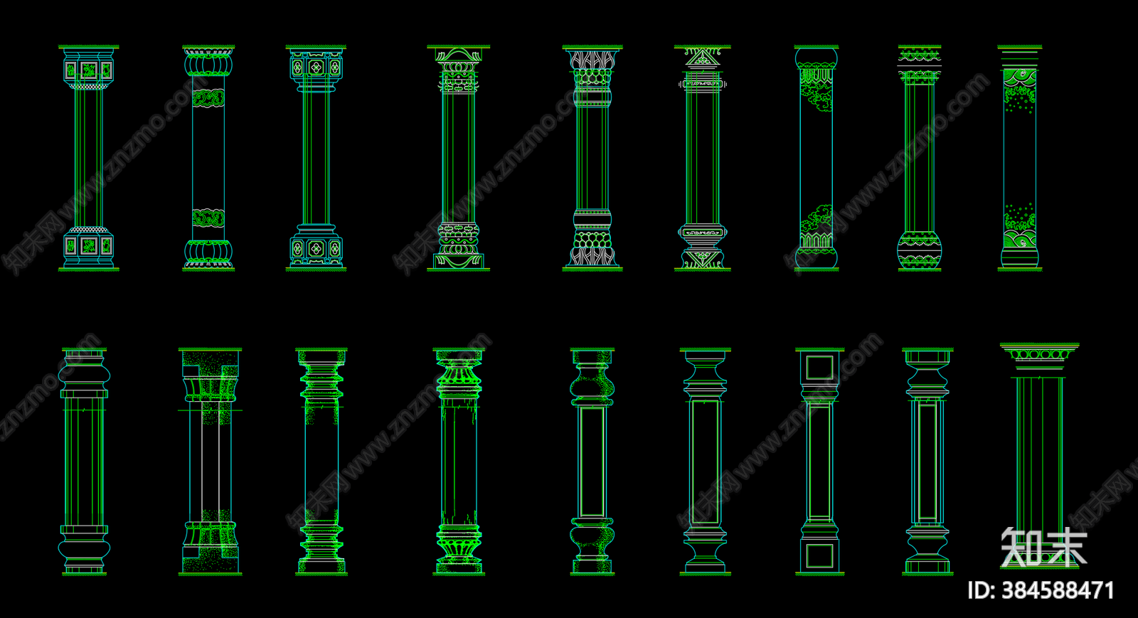 欧式柱子cad施工图下载【ID:384588471】