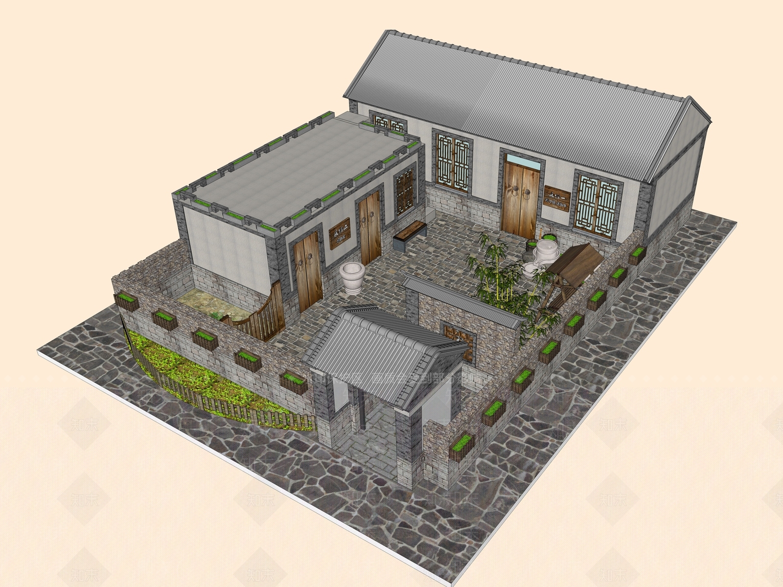 中式四合院SU模型下载【ID:384589243】
