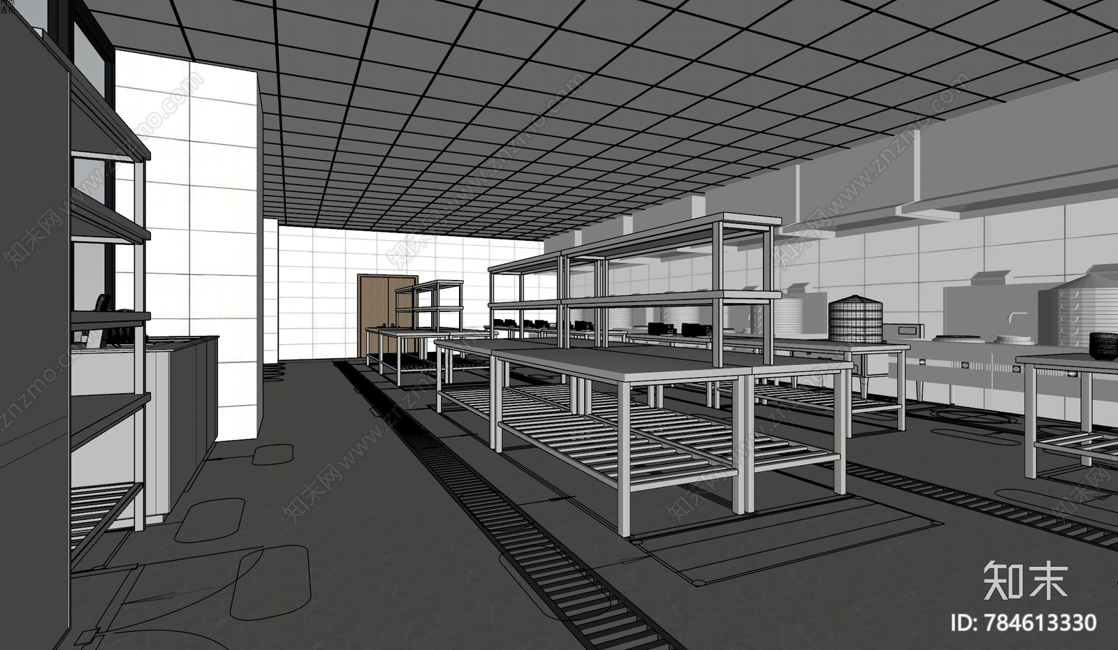 现代餐饮后厨SU模型下载【ID:784613330】