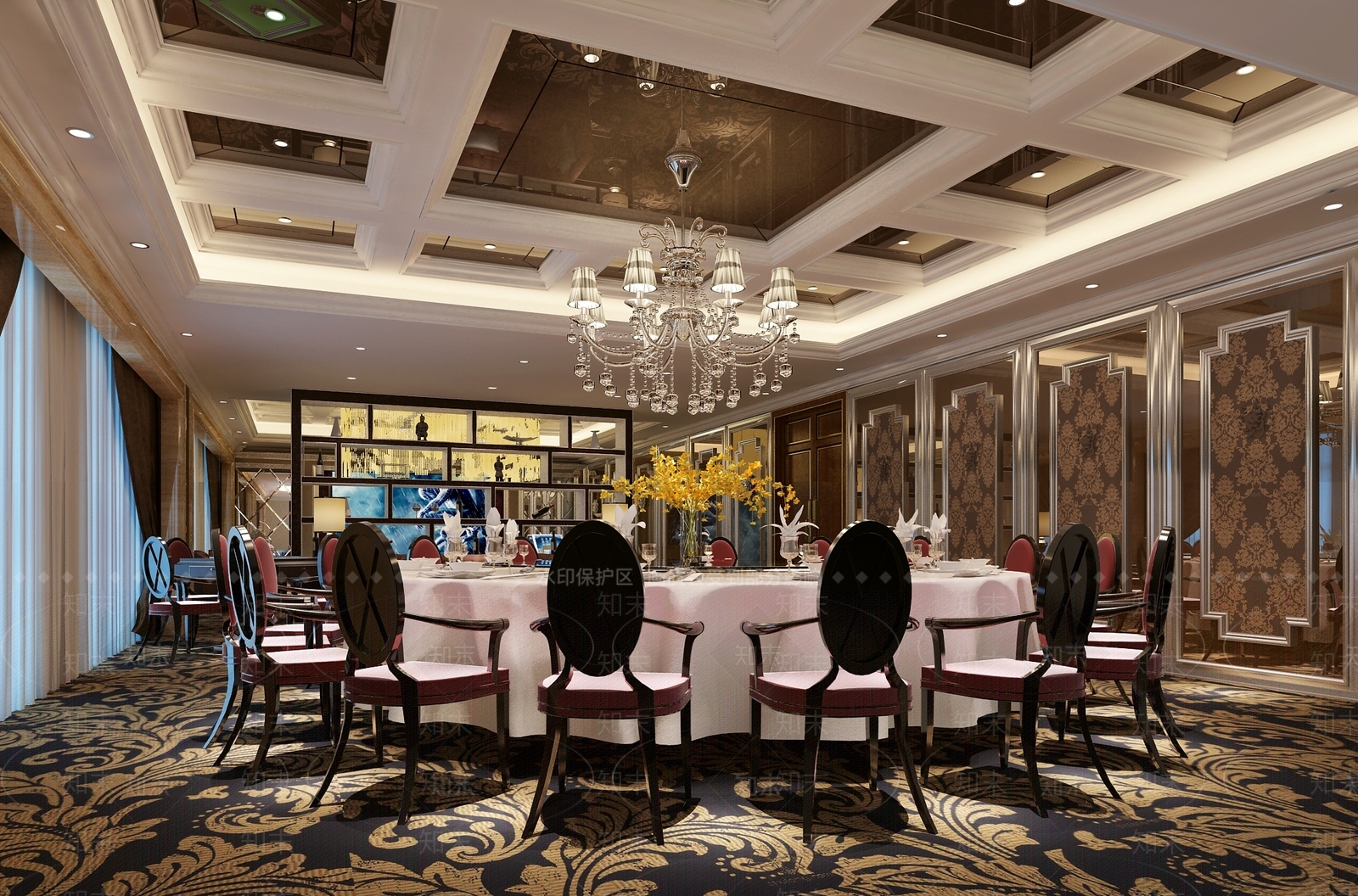 简欧餐饮包厢3D模型下载【ID:784614877】