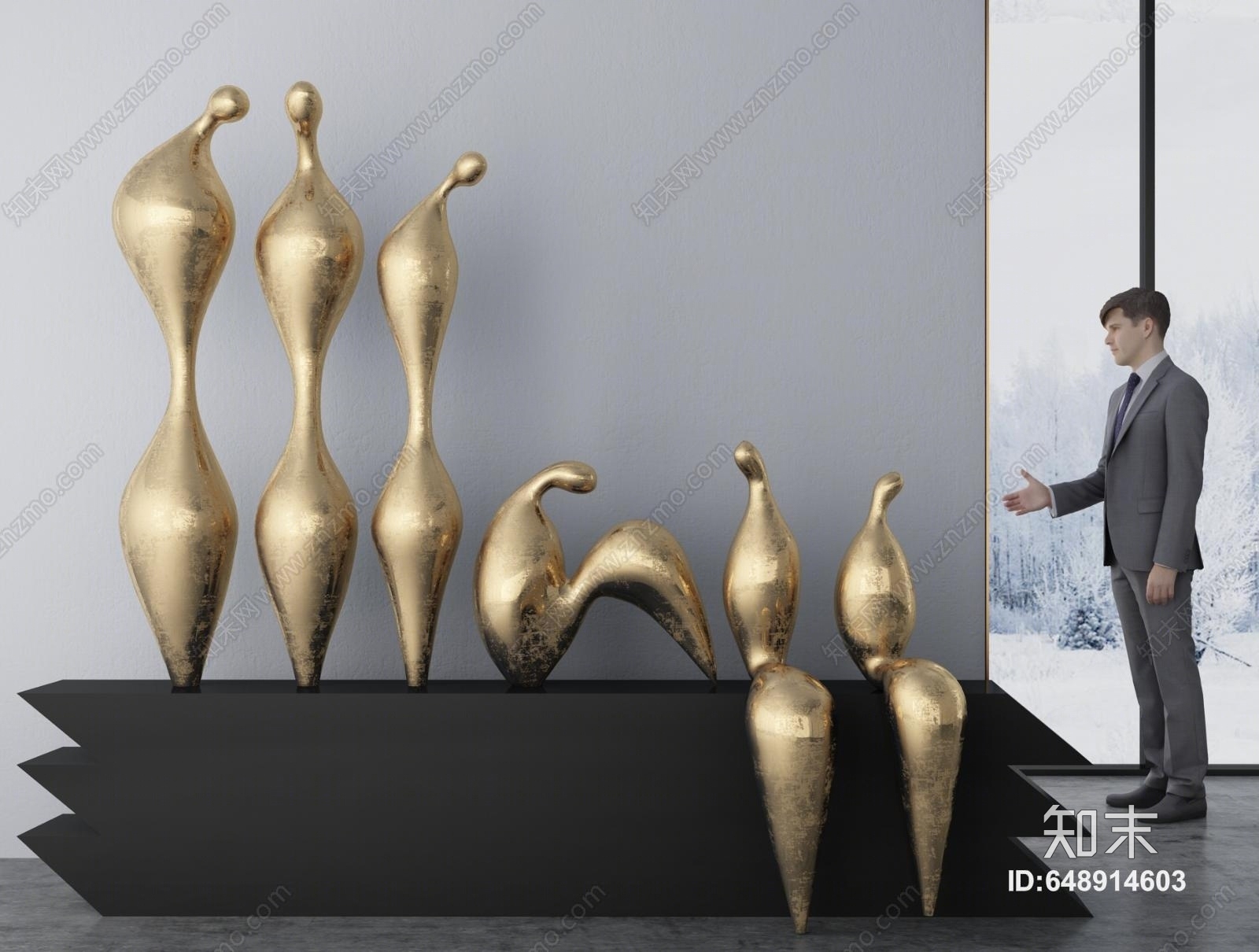 现代抽象金属人物摆件3D模型下载【ID:648914603】