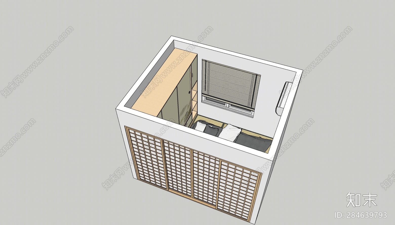 日式榻榻米卧室SU模型下载【ID:284639793】