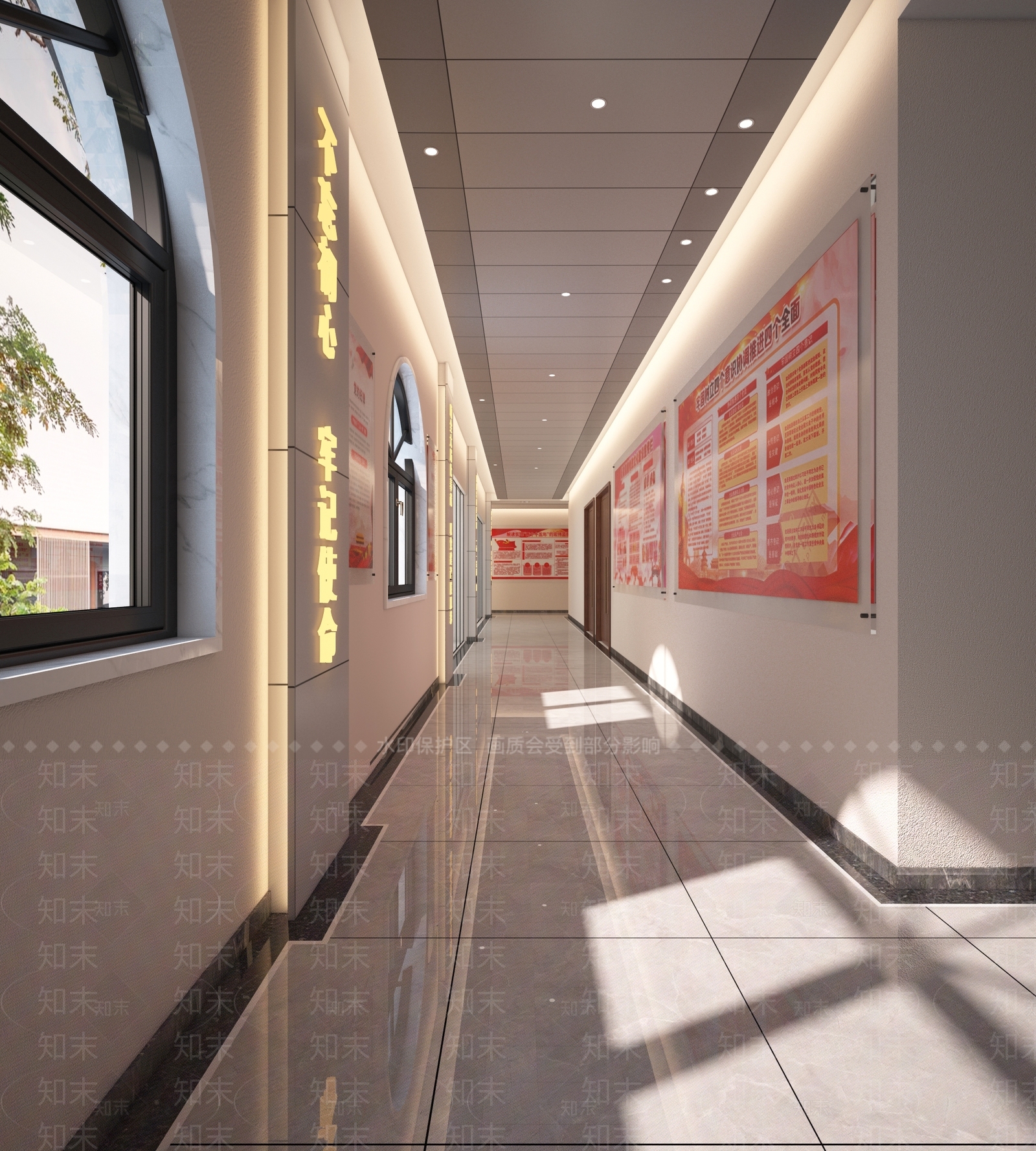 现代党建社区过道走廊3D模型下载【ID:484643031】