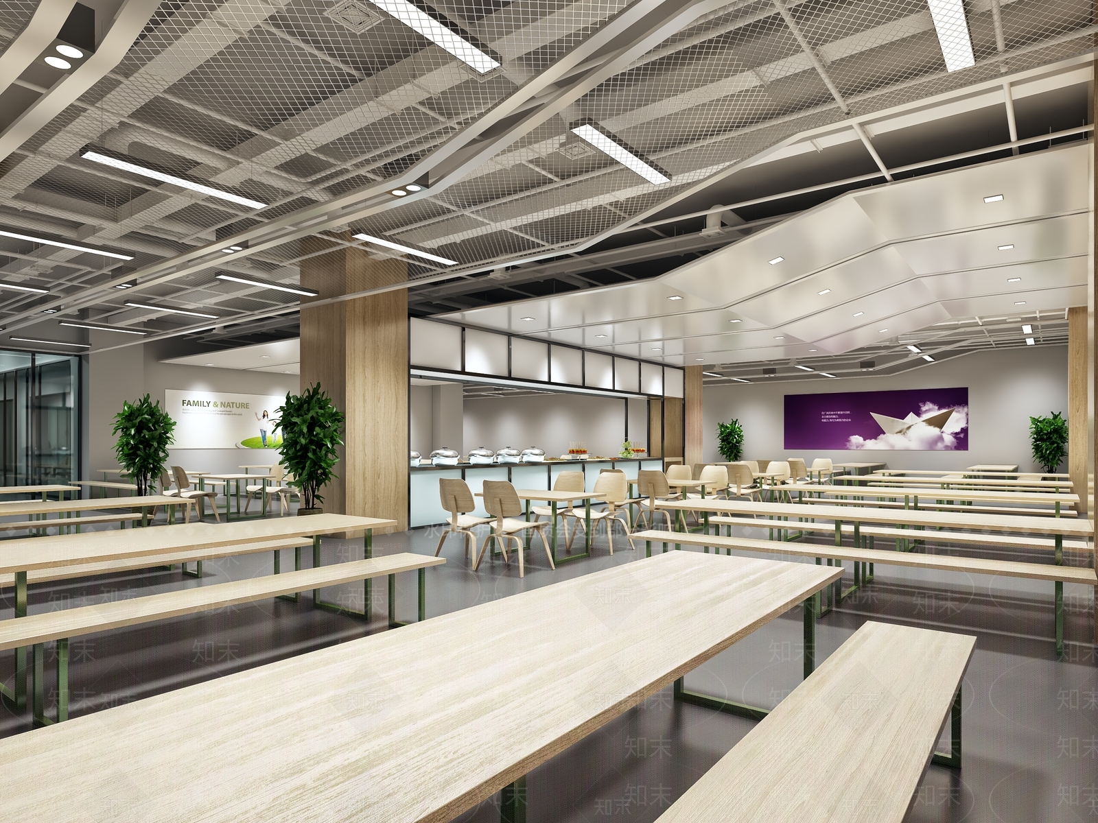 现代简约员工食堂3D模型下载【ID:784644883】