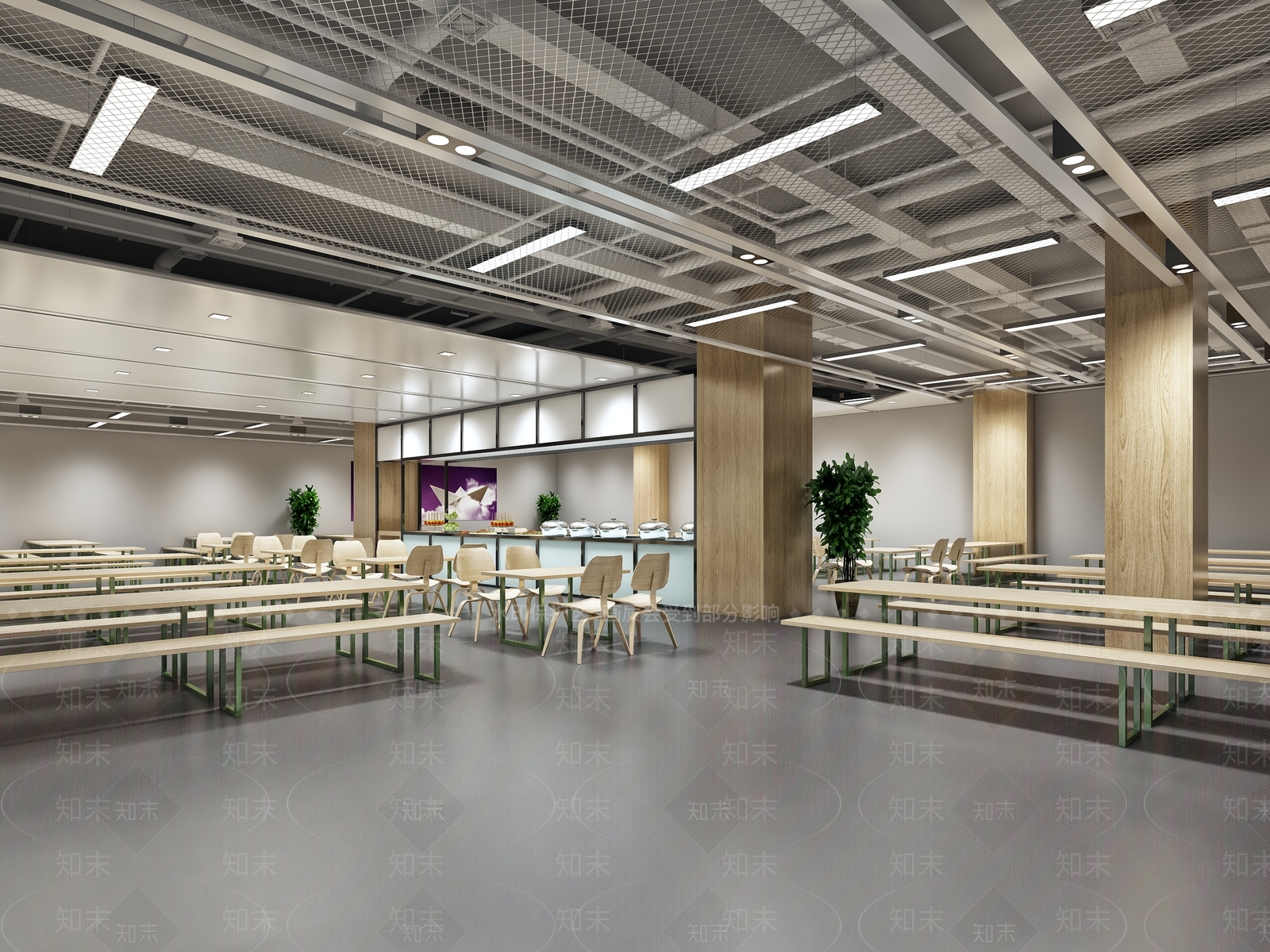 现代简约员工食堂3D模型下载【ID:784644883】