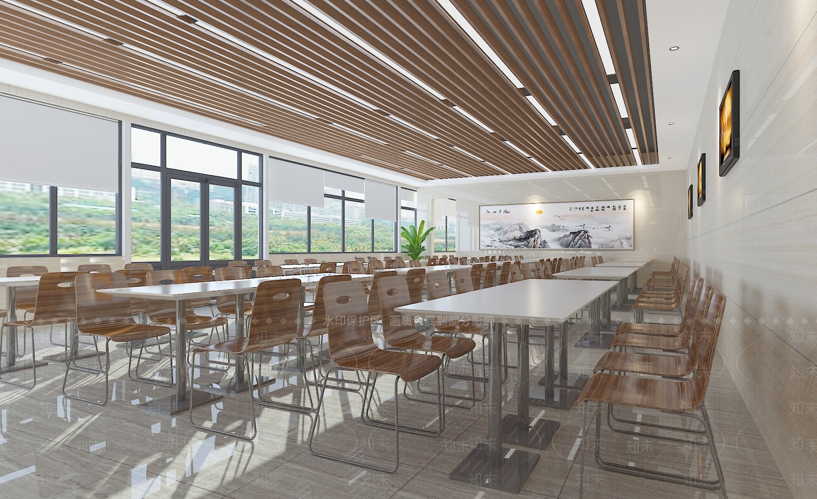 现代员工餐厅3D模型下载【ID:784650845】