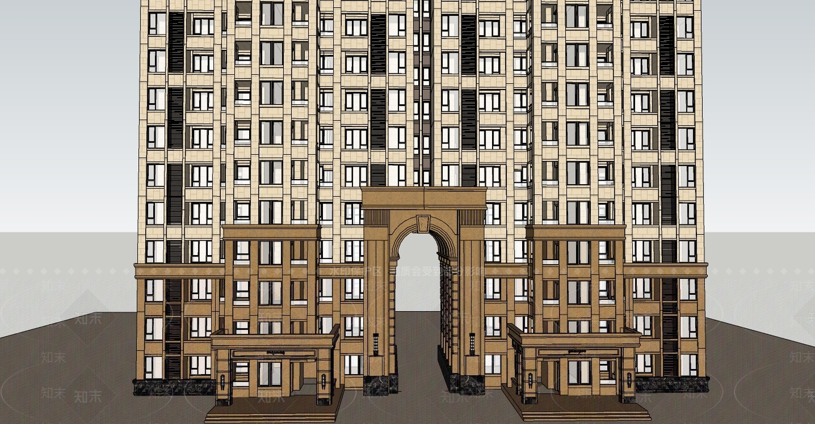 古典高层住宅SU模型下载【ID:284692790】