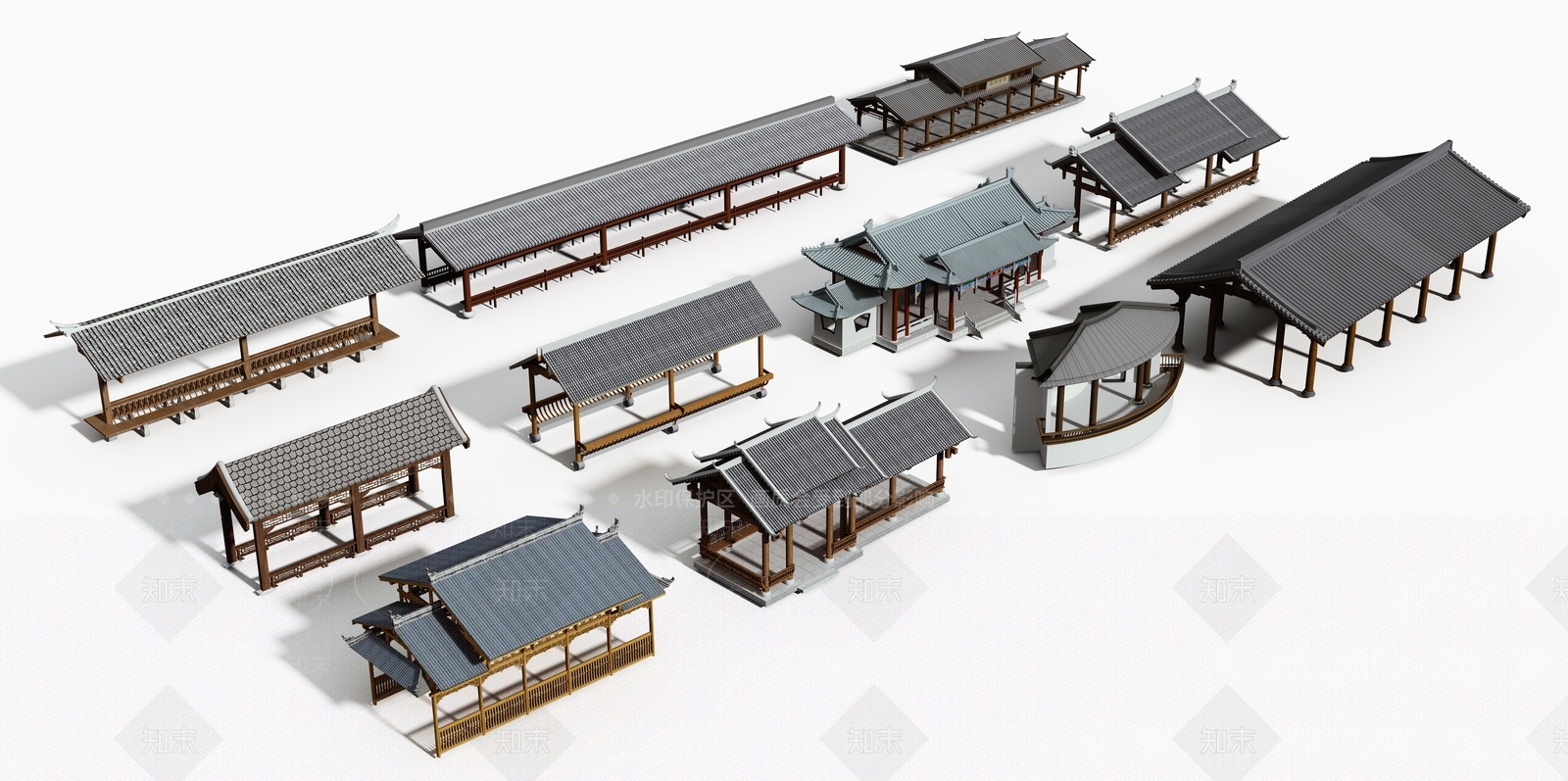 新中式仿古长廊组合3D模型下载【ID:284697813】
