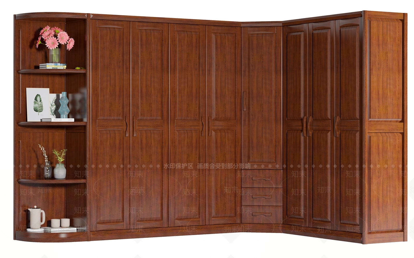 新中式转角衣柜3D模型下载【ID:984735900】